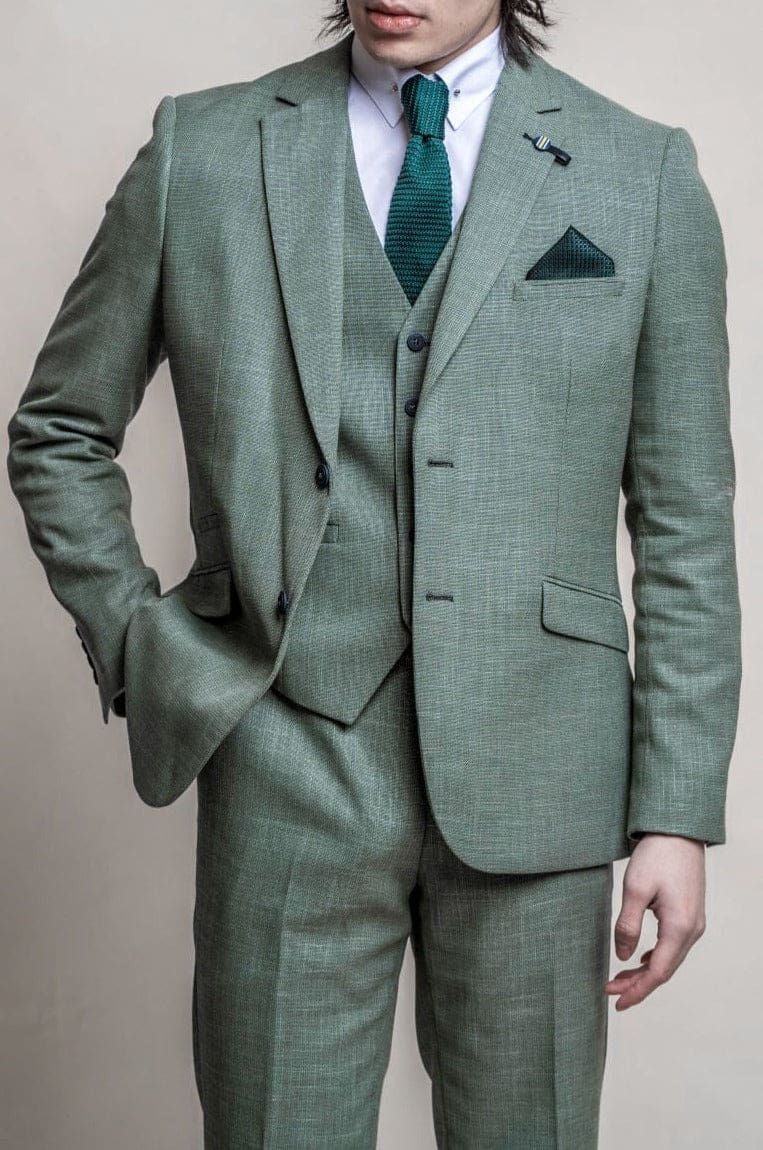 Cavani Miami Men's Sage Green Waistcoat Vest | Slim Fit Formal Waistcoat for Weddings & Business | Premium Cotton Blend