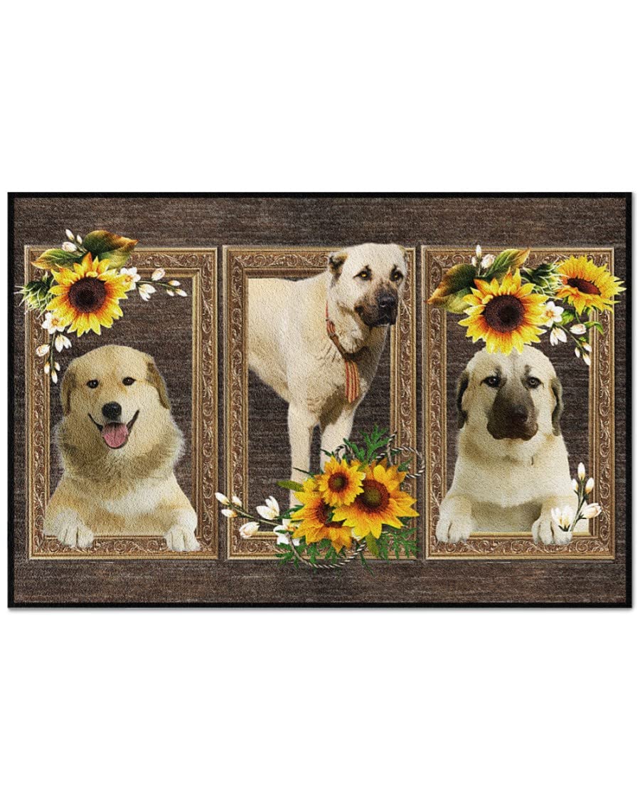 Vintage Anatolian Shepherd Puppy Floral Retro Sunflower Doormat - Non-Slip Indoor/Outdoor Rug for Dog Lovers - Perfect Gift for Anatolian Shepherd Owners - Home Entryway Decor for Farmhouse, Cottage & Pet-Friendly Spaces
