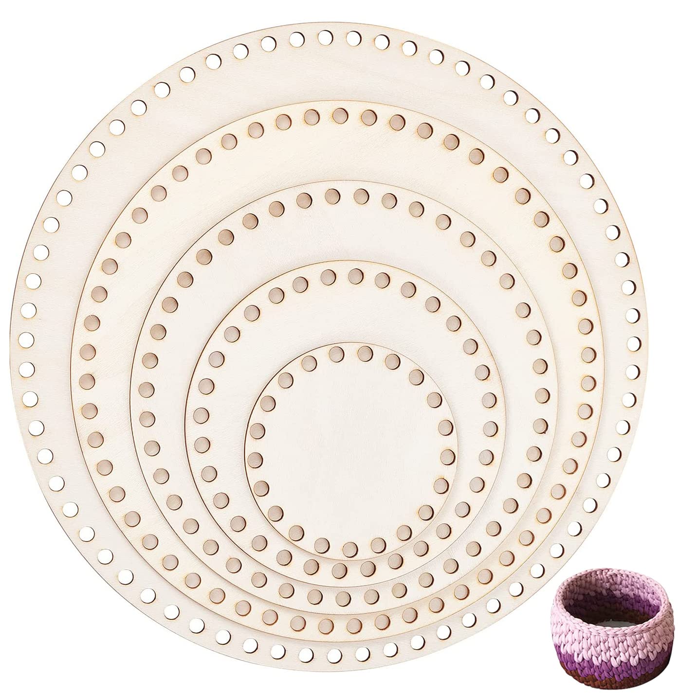 Natural Wooden Basket Bases for Crochet - 5 Sizes (3.9/5.9/7.9/9.9/11.9 Inch) Round DIY Weaving Supplies - Perfect for Handmade Storage Baskets, Home Decor & Craft Projects