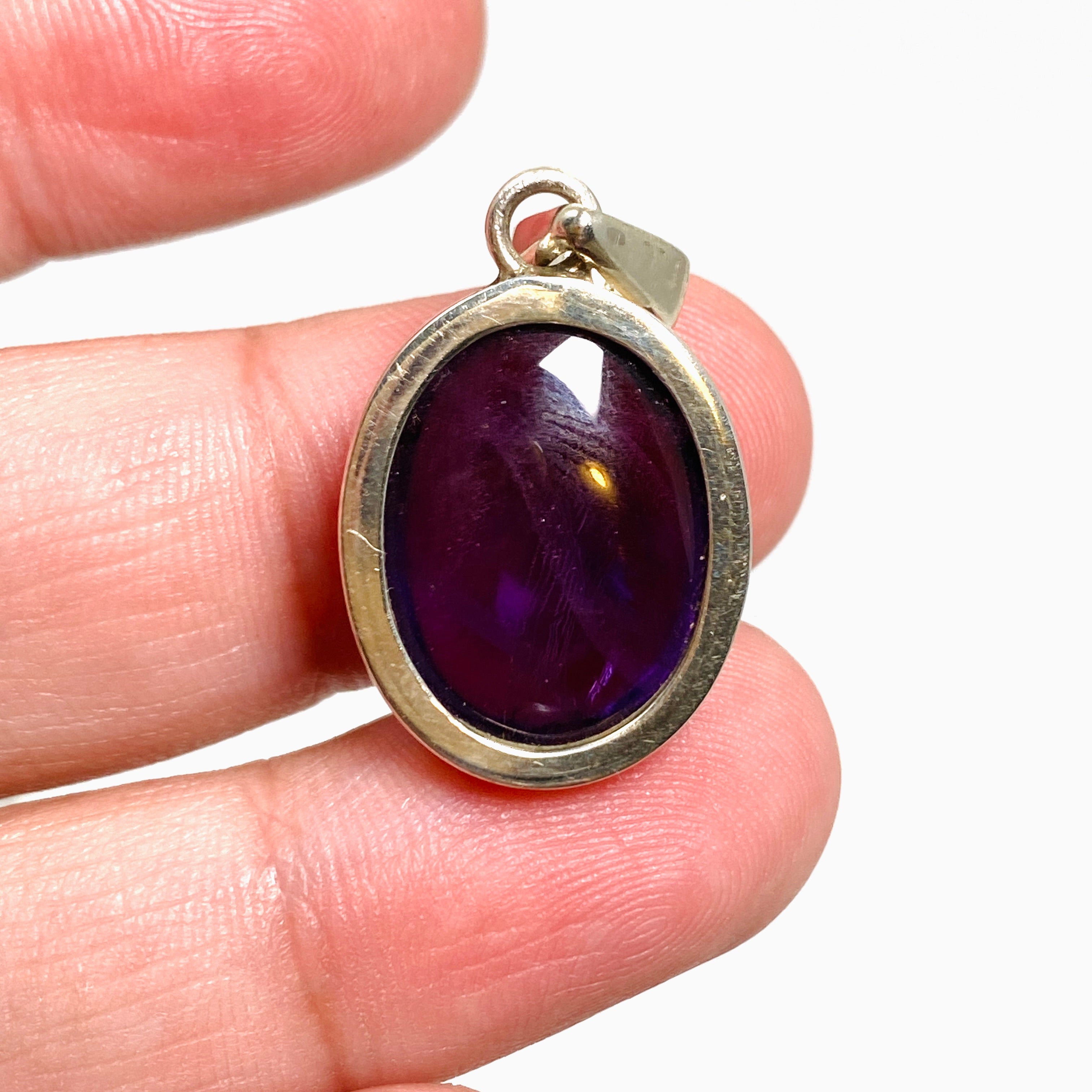 Natural Amethyst Oval Cabochon Pendant Necklace - 925 Sterling Silver Jewelry for Women - Perfect for Gifts, Meditation & Spiritual Healing