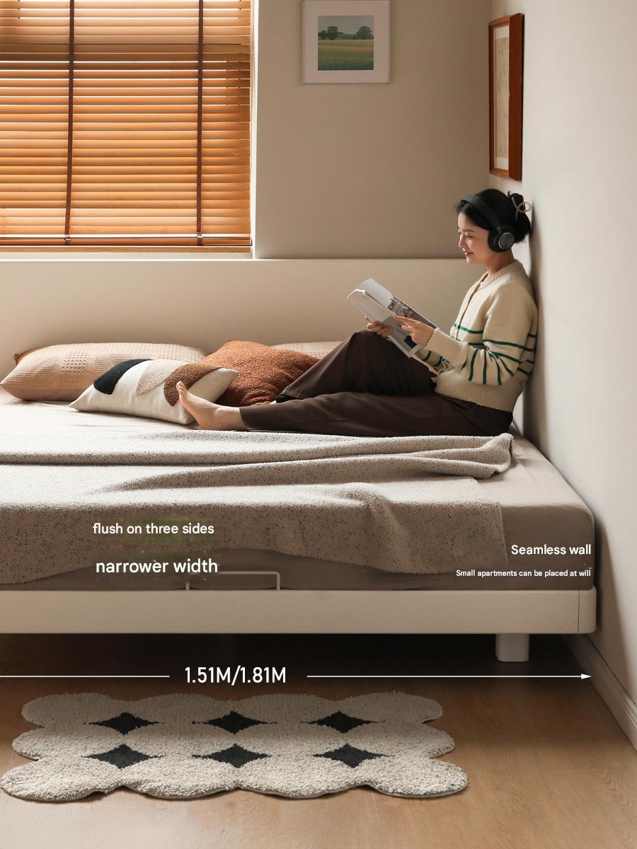 Modern Simple Cream Style Poplar Solid Wood Bed - Queen Size, Sturdy & Elegant for Master Bedroom, Guest Room, or Dormitory