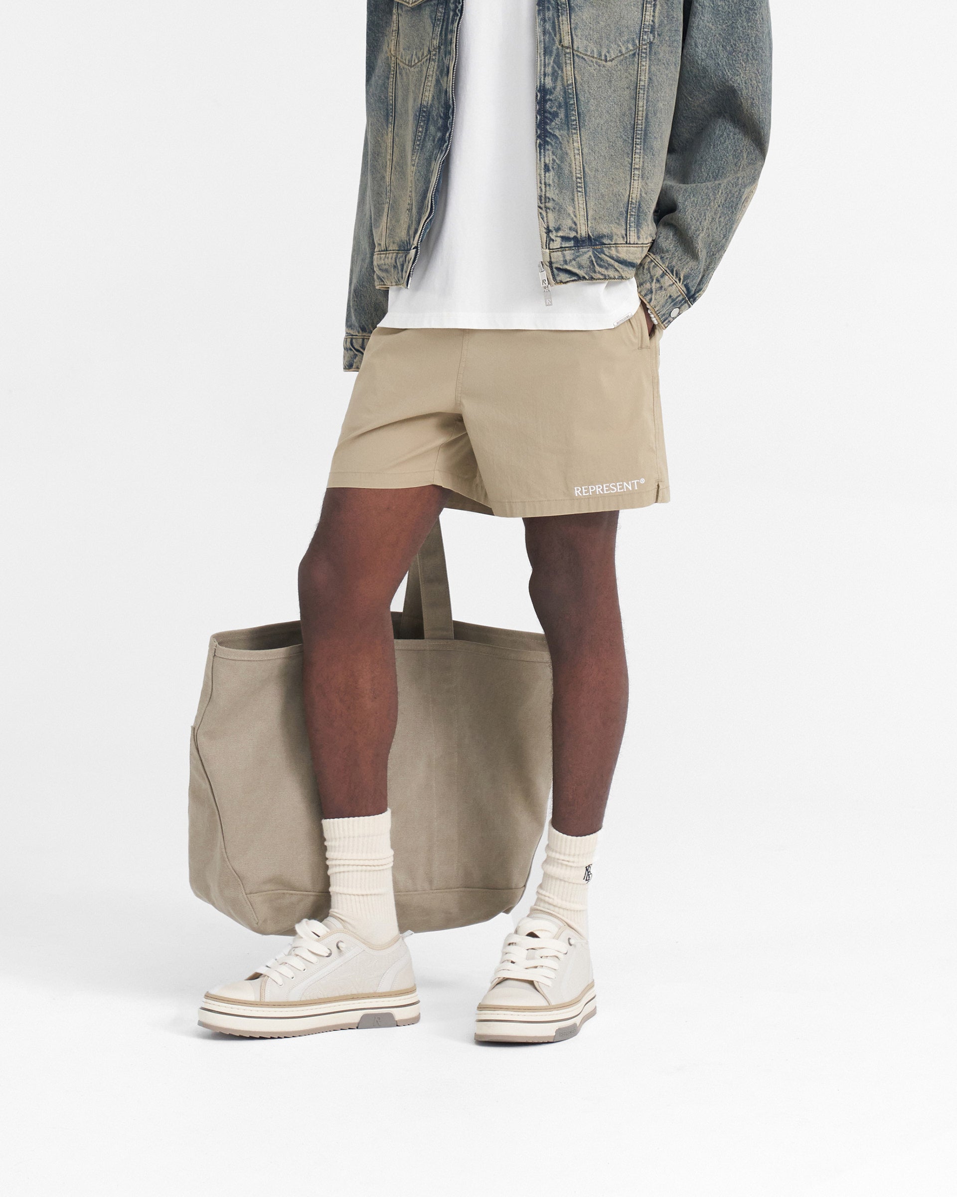 Represent Vintage Washed Taupe Shorts - Casual Distressed Denim Shorts for Women | Perfect for Summer Outfits, Beach Trips, and Streetwear Fashion