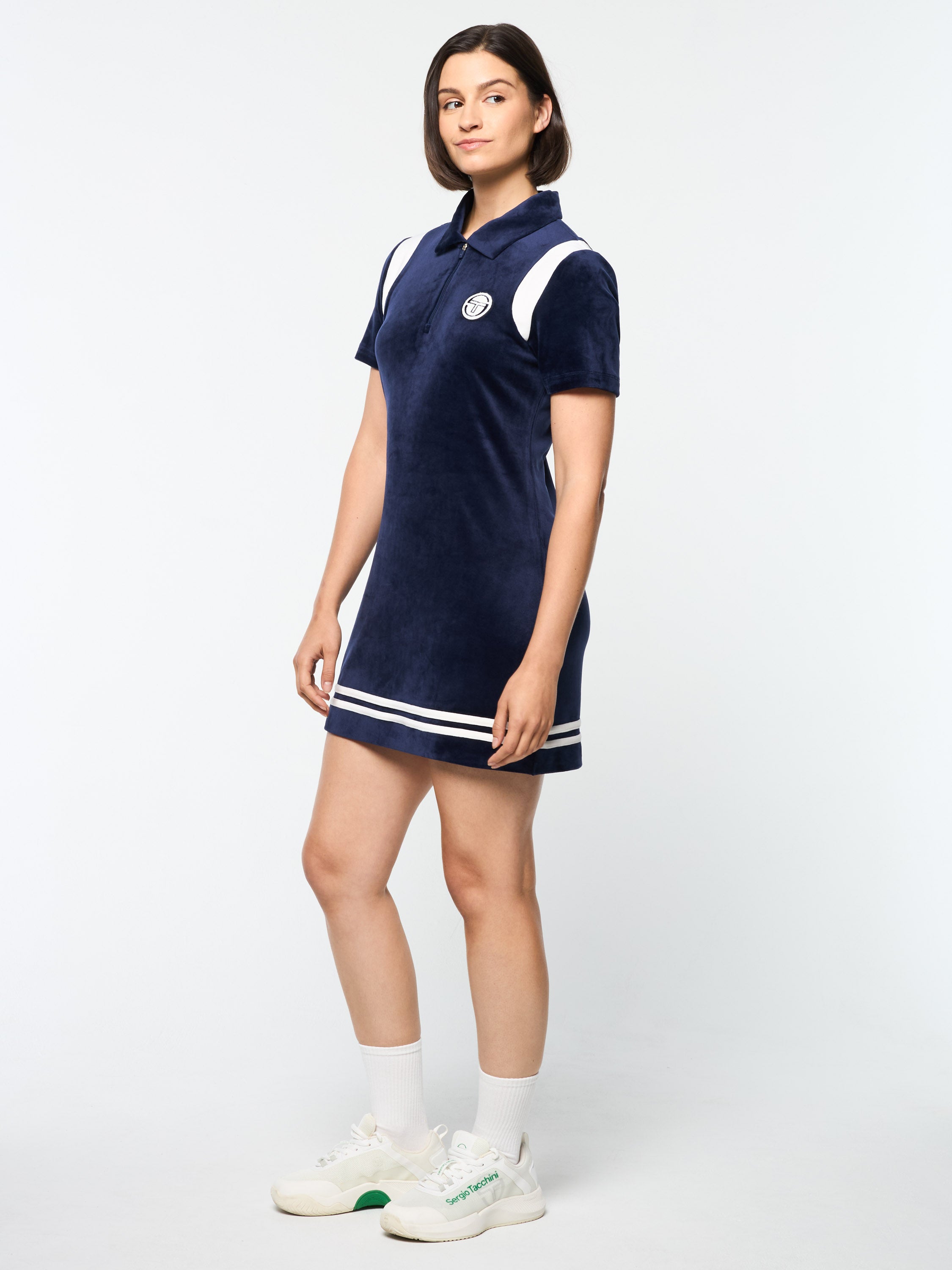 Veneto Velour Polo Mini Dress for Women - Soft & Stylish Short Sleeve Casual Dress in Maritime Blue - Perfect for Summer Outings, Beach Vacations & Weekend Brunch