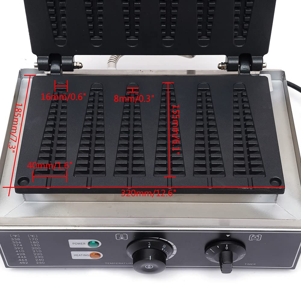 6 Stick 110V 1.55KW Commercial Waffle Maker - Stainless Steel Electric Waffle Machine with Nonstick Coating | Perfect for Breakfast, Brunch, Cafes & Restaurants