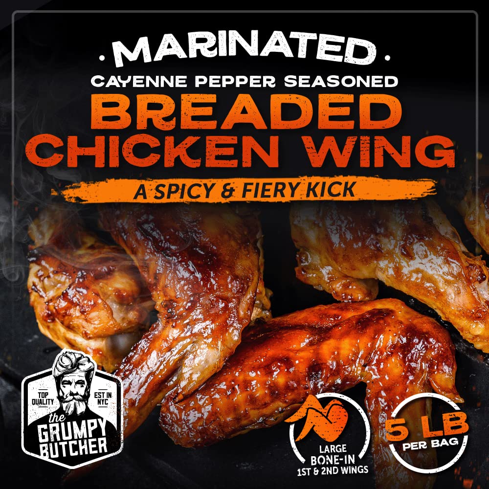 Grumpy Butcher Fully Cooked Spicy Chicken Hot Wings - 5 lb Family Pack | Premium Poultry Breed, No Preservatives | Perfect for Game Day, Parties & Family Dinners