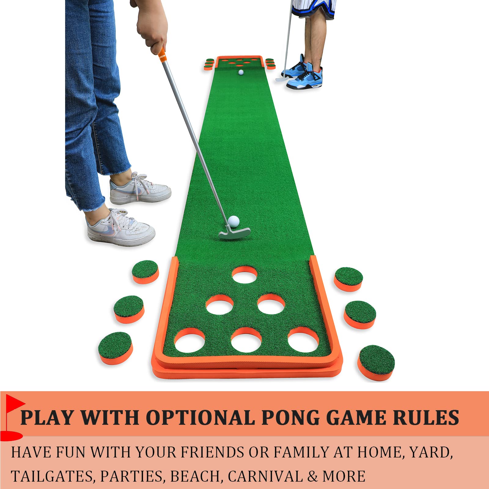 SPRAWL Golf Pong Game Set - Indoor/Outdoor Putting Mat with Golf Putters - Practice Putting Green for Training - Perfect Golf Gift for Home, Office & Backyard - Great for Parties, Family Fun & Skill Improvement