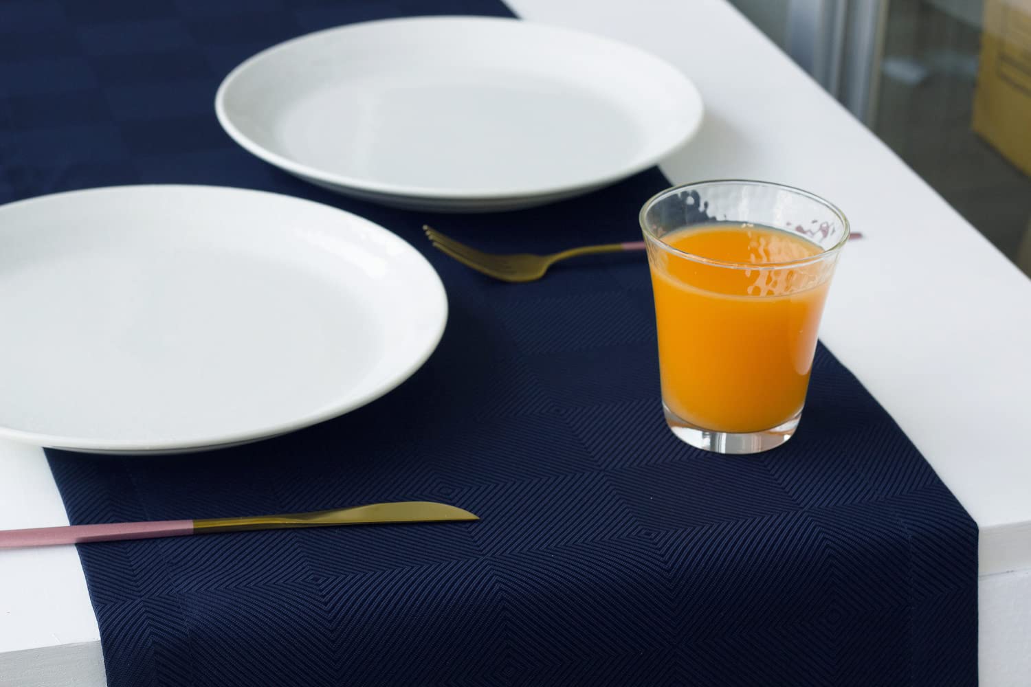 Navy Blue 120 Inch Table Runner - Waterproof Wrinkle-Free Geometric Decor for Coffee Table, Dresser, Nightstand | Perfect for Outdoor Dining, Dinner Parties, Weddings & Mother's Day Gifts