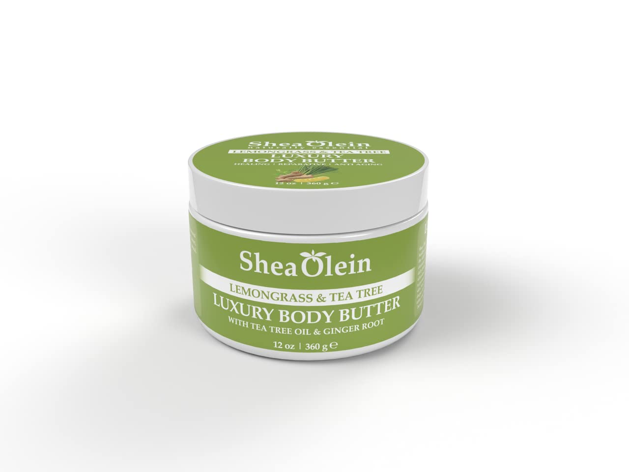 Pure Shea Olein Luxury Body Butter - Lemongrass & Tea Tree Scented, 12oz | Deep Moisturizing & Nourishing for Dry Skin | Perfect for Spa Days, Post-Shower Hydration & Gift Sets