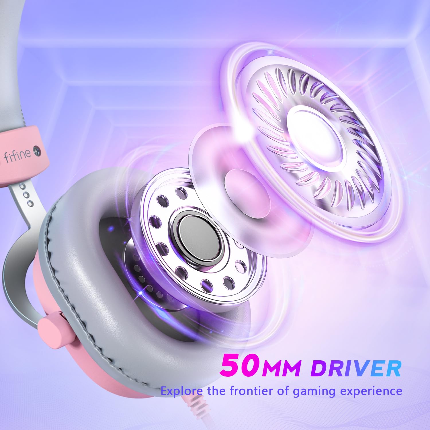 FIFINE Pink Gaming Headset with Microphone - 3.5mm/USB Over-Ear Headphones for PC, Xbox, PS4/PS5 - 7.1 Surround Sound, Detachable Mic & Soft Earmuffs - Perfect for Gaming, Streaming & Online Meetings (AmpliGame H9 Pink)