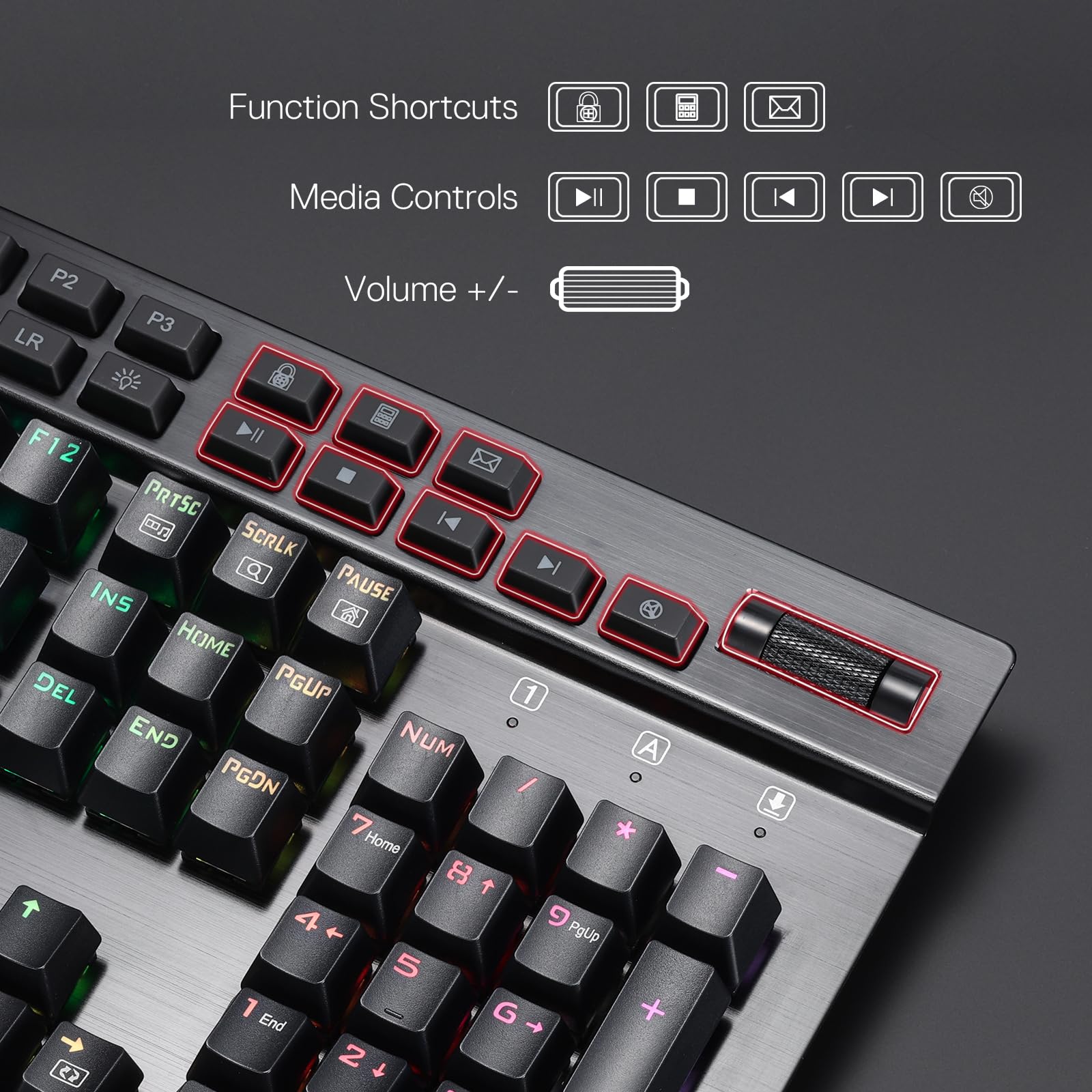 Redragon K550 RGB Gaming Keyboard - 104 Key Mechanical Keyboard with 12 Macro G Keys, Aluminum Top Plate, Clicky Purple Switches, USB Port & Wrist Rest - Perfect for PC Gaming, Esports & Office Work