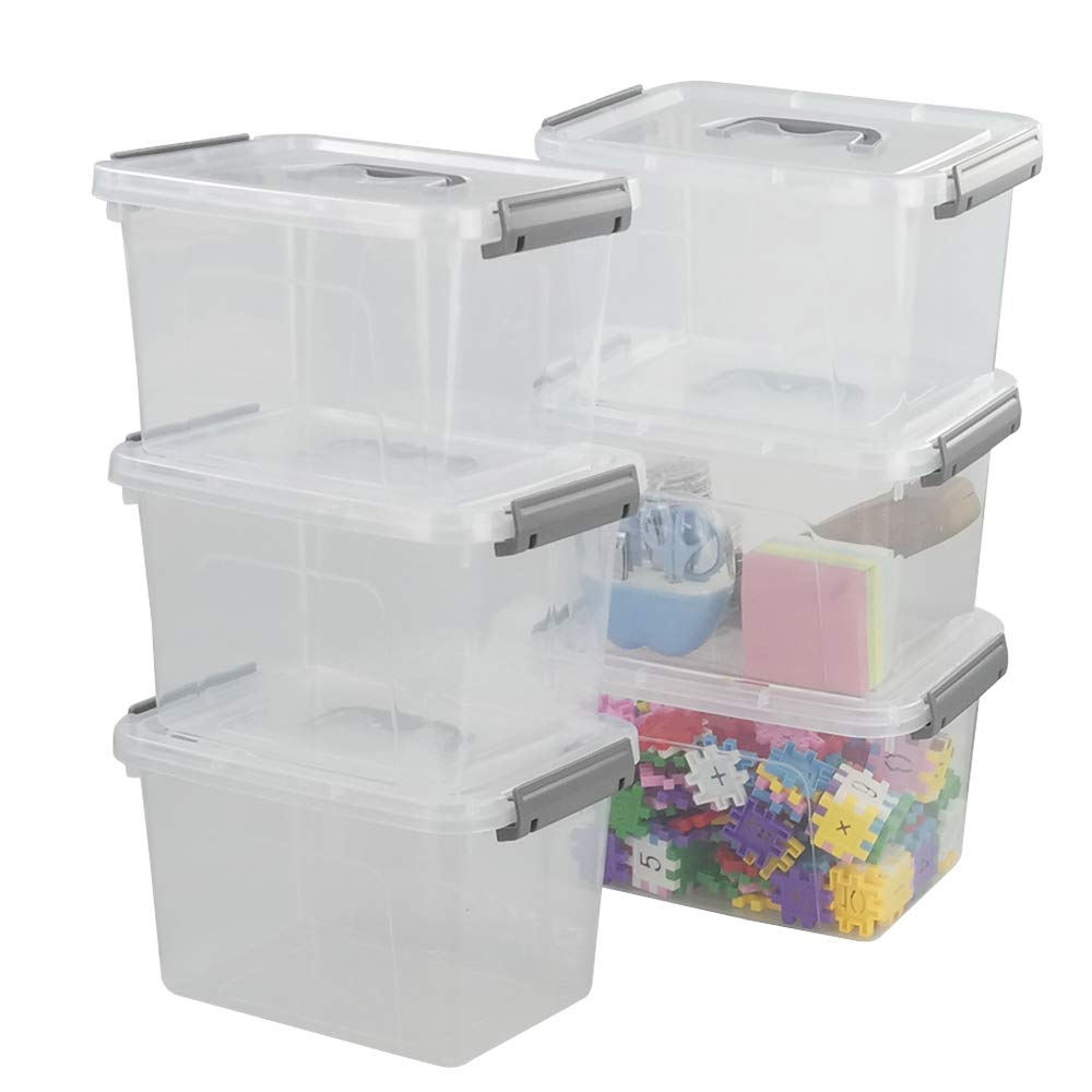 Vababa 6-Pack Clear Plastic Storage Bins with Lids & Handles - 6 Quart Stackable Organizer Boxes for Home, Office, Closet, or Kids' Toy Storage