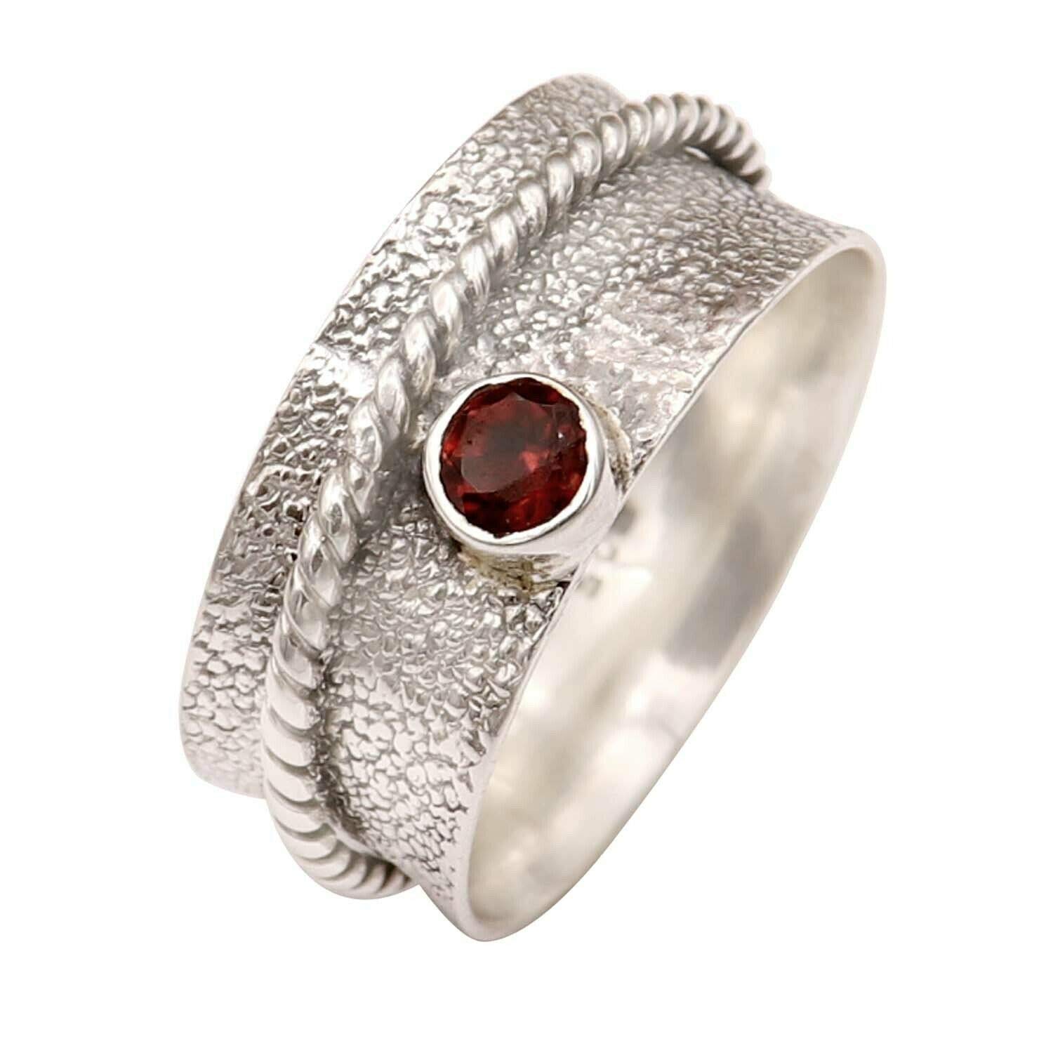 925 Sterling Silver Red Garnet Spinner Ring for Women - Elegant Twisted Design Gemstone Jewelry, Perfect Wedding & Birthday Gift - Ideal for Stress Relief, Meditation & Fashion Accessories