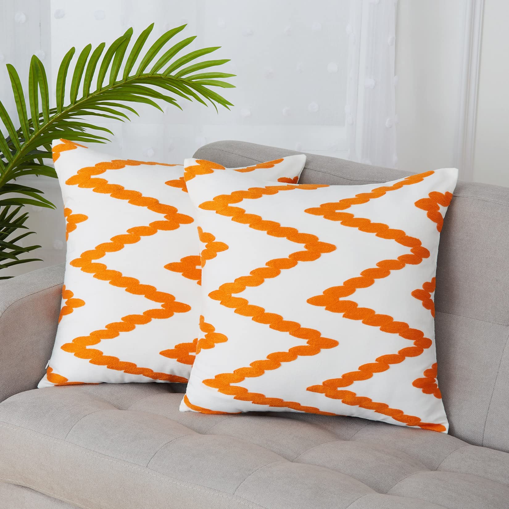 CAROMIO Orange Embroidered Decorative Throw Pillow Covers 16x16 Inch - Modern Square Cushion Cases for Sofa, Couch, Bedroom & Car - Perfect for Home Decor, Living Room Accent & Cozy Comfort