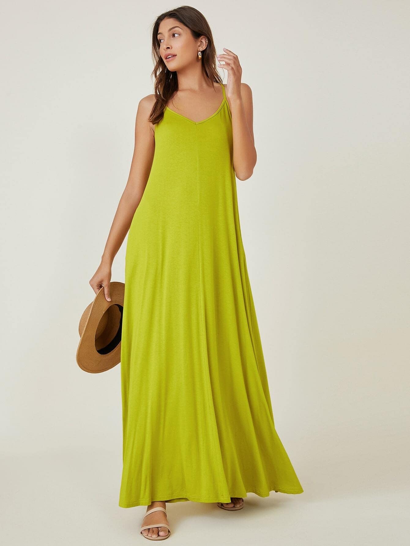 Women's Summer Cami Dress with Side Pockets - Solid Color Casual Beach Party Dress for Vacation, Outing, and Daily Wear