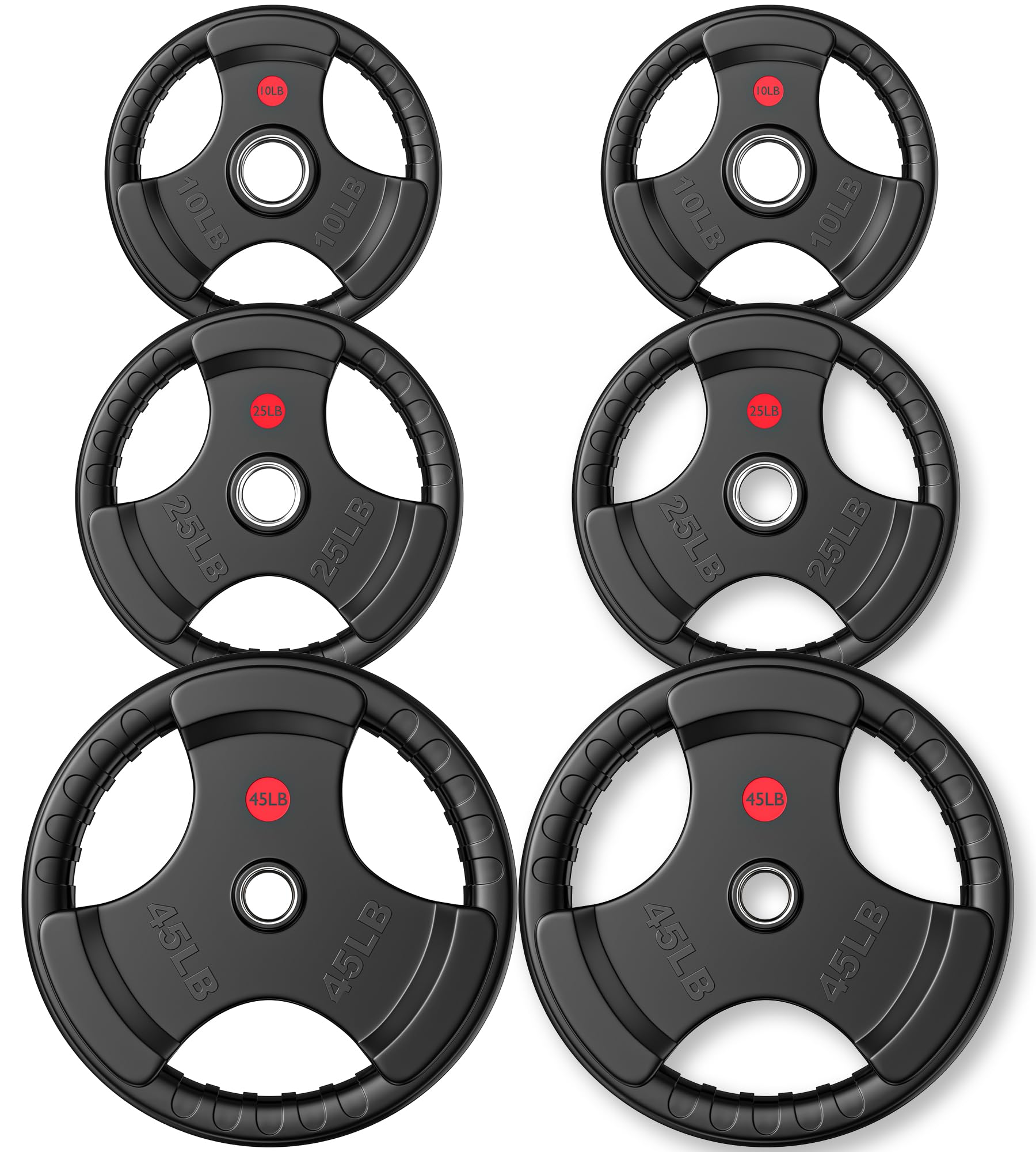 GIKPAL Olympic Rubber Grip Weight Plates Set - 2-Inch Hole Solid Cast Iron Core for Strength Training & Weightlifting (10lb-45lb) - Perfect for Home Gym, CrossFit, and Powerlifting Workouts