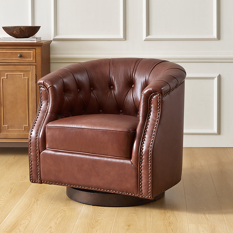 Morris Chesterfield Traditional Rocker Button Tufted Swivel Chair - Classic Leather Upholstered Recliner for Living Room, Office & Study - Perfect for Relaxing, Reading & Entertaining Guests