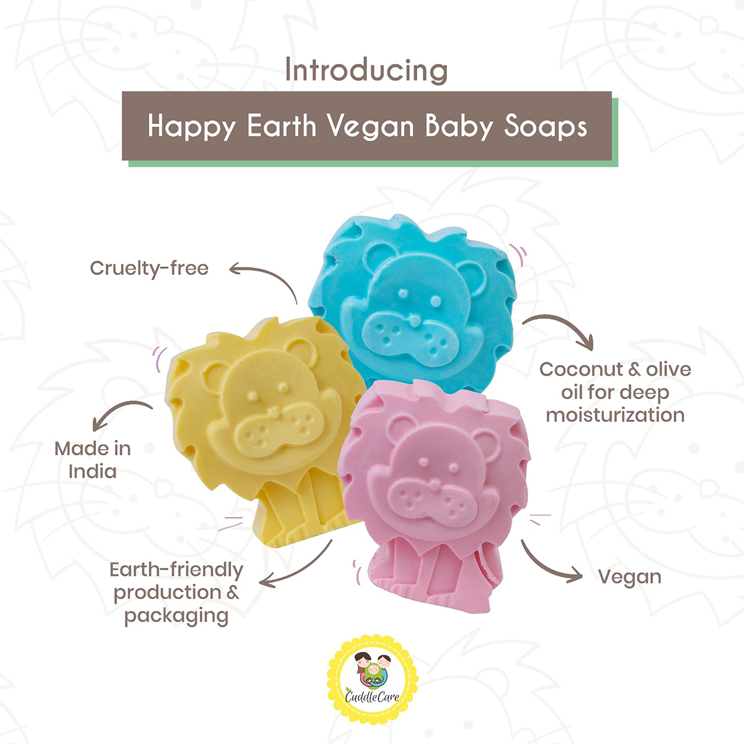 **CuddleCare Happy Earth Vegan Baby Bath Soap with Organic Coconut Oil & Lemon Oil – 100% Natural, Chemical-Free, Gentle for Newborns & Sensitive Skin – Perfect for Daily Bathing & Relaxation**