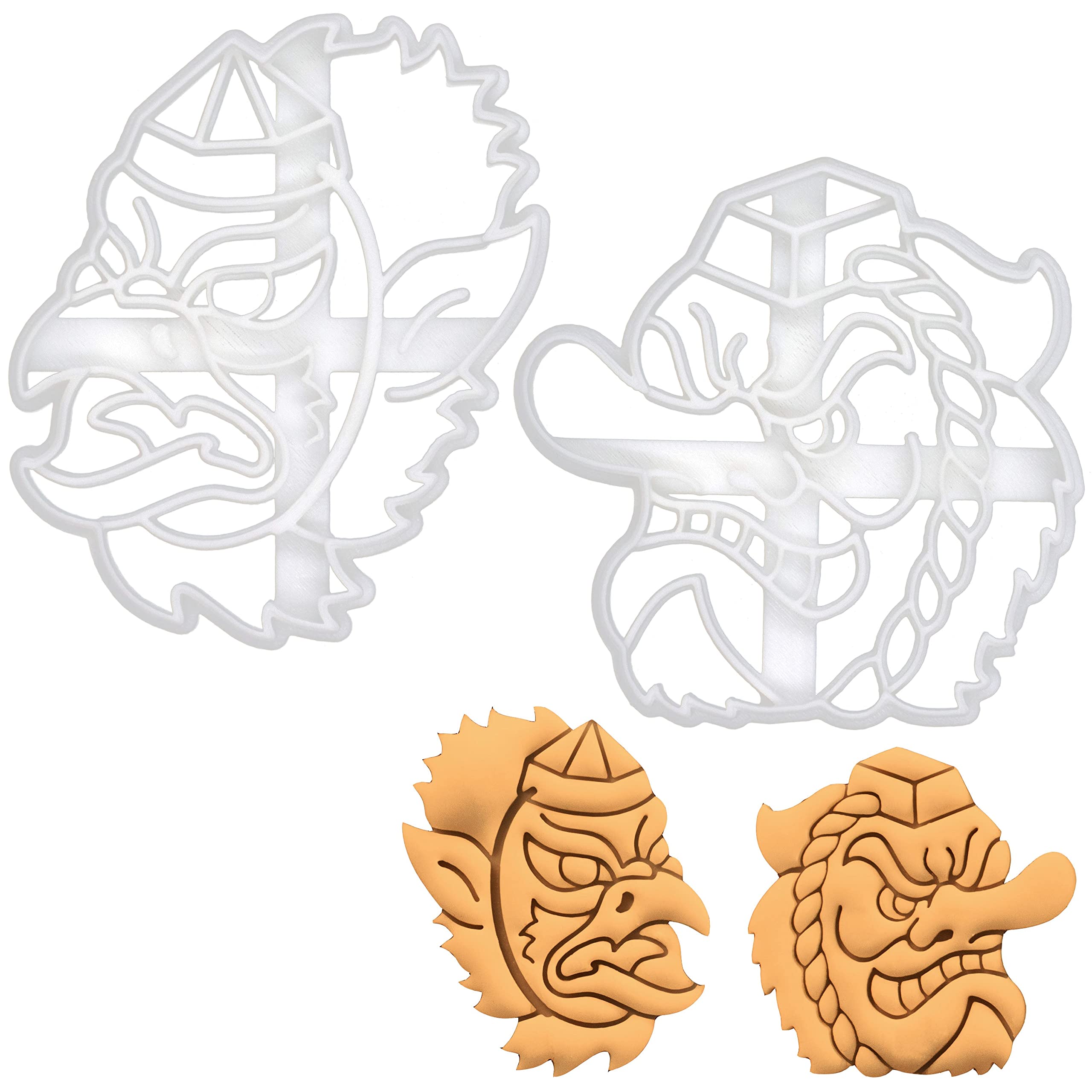 Premium Set of 2 Japanese Cookie Cutters - Tengu Mask & Karasu Mask Designs for Baking, DIY Crafts & Party Decorations | Perfect for Halloween, Anime Themed Events & Japanese Culture Enthusiasts
