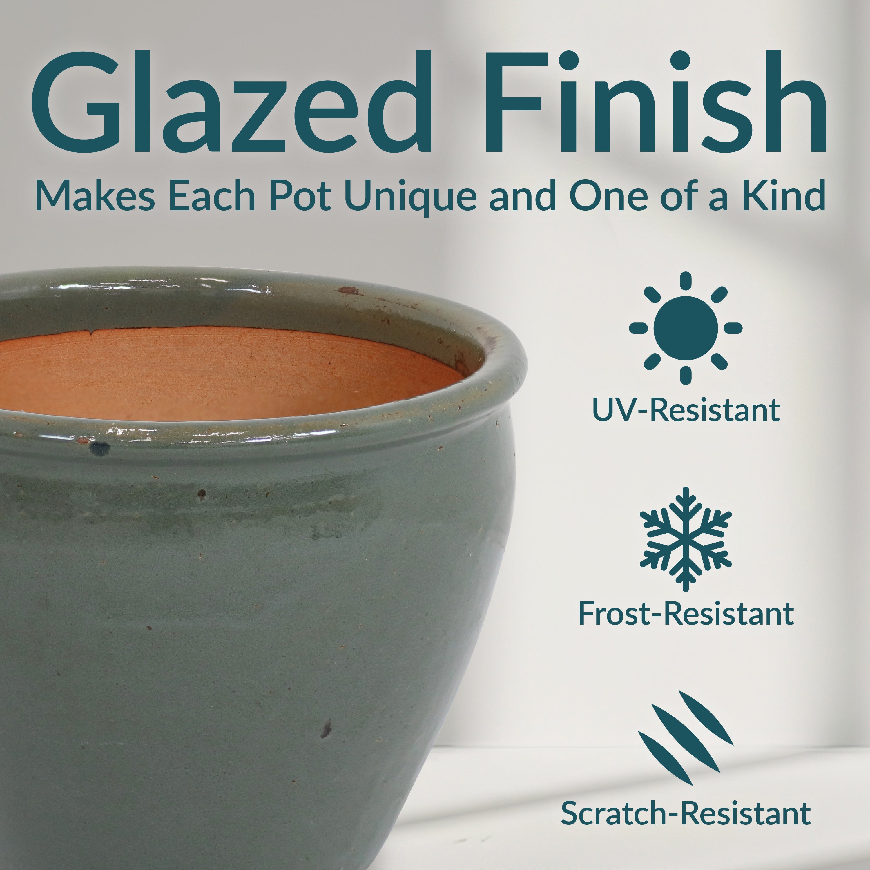 Sunnydaze Chalet Round Glazed Ceramic Planter with Drainage Hole - Outdoor Garden Flower Pot for Patio, Deck, Balcony & Home Decor