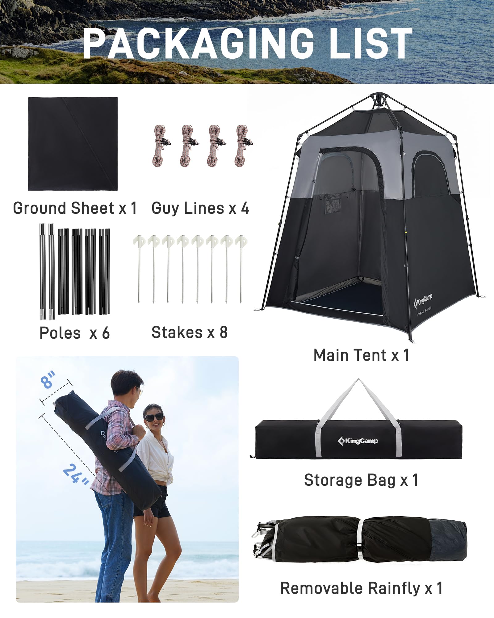 **KingCamp Oversized Camping Shower Tent - Portable Privacy Shelter for Outdoor Showers & Changing Room | Easy Setup, Includes Shower Bag | Ideal for Camping, Beach, RV Trips & Backpacking (1 Room/2 Room Options)**