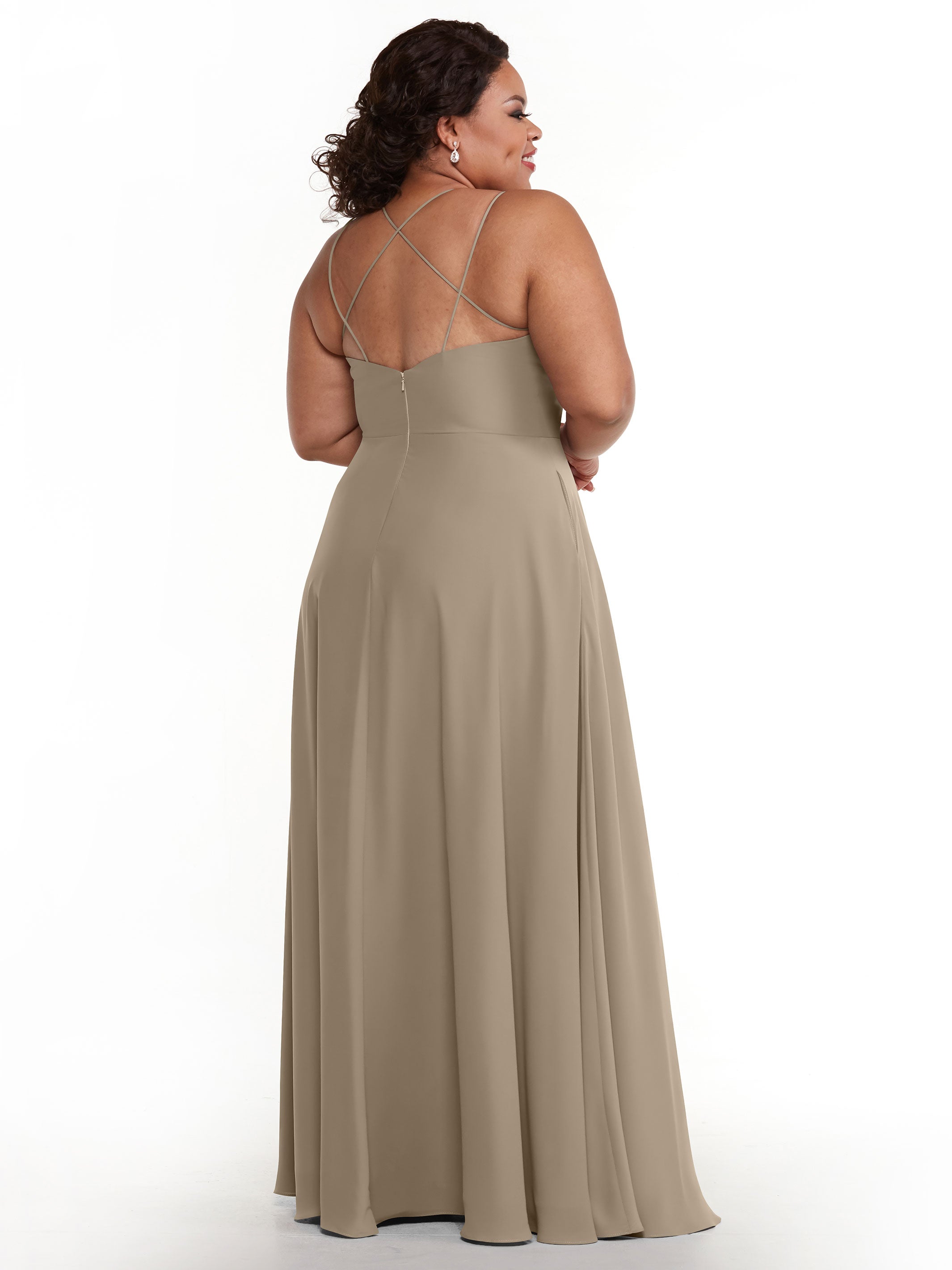 Elegant 83024 Stretch Chiffon A-Line Bridesmaid Dress with Pockets - Perfect for Weddings, Formal Events & Special Occasions