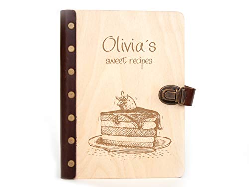 Personalized Mother's Day Gift - Custom Wood Recipe Book for Her - Chef & Bridal Shower Gift Idea - 200 Page Blank Lined Cooking Journal - Perfect for Home Cooks, Girlfriends & Newlyweds to Record Family Recipes