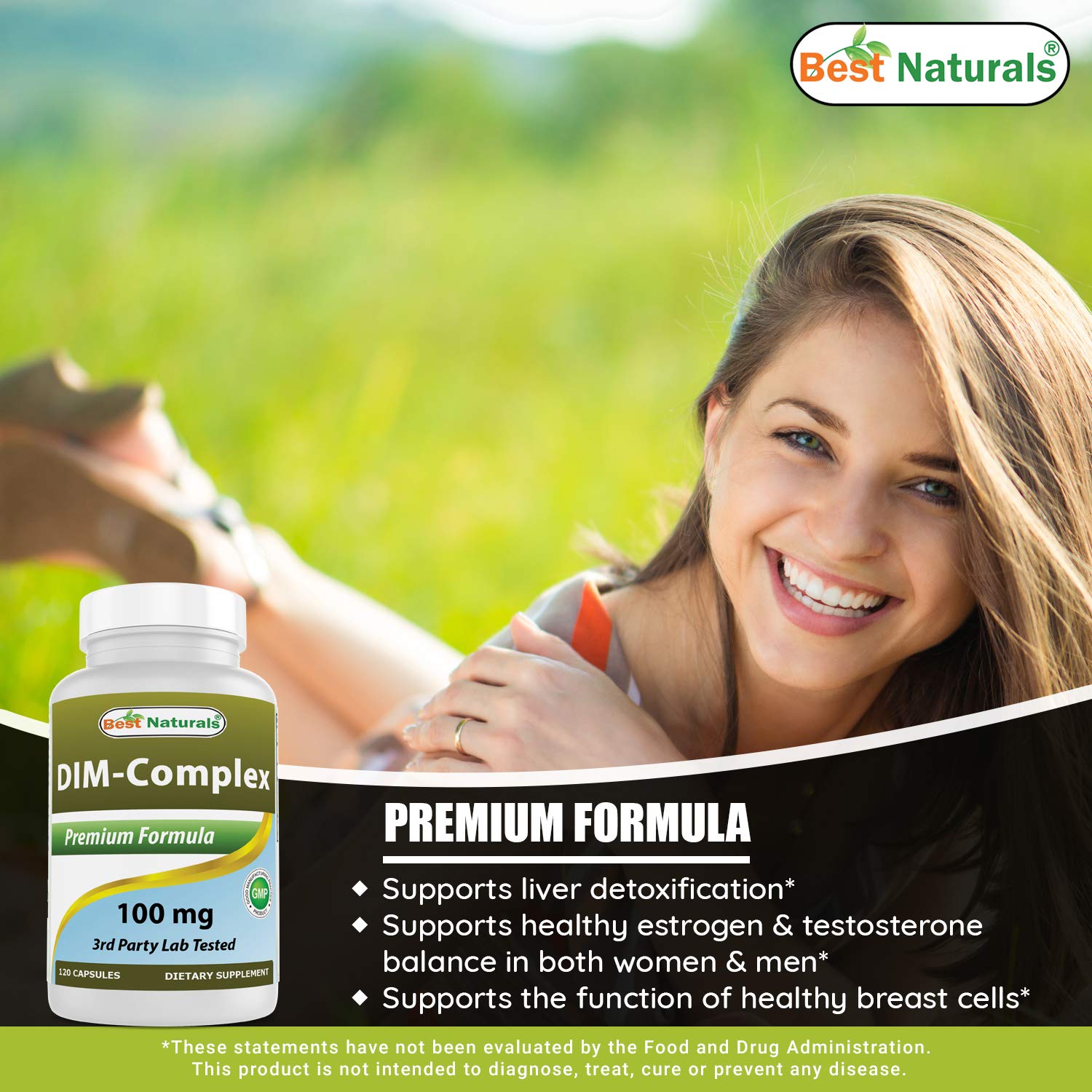 Best Naturals DIM Supplement 100mg - 120 Capsules for Estrogen Balance & Metabolism Support | Hormonal Acne Relief, PCOS, Menopause & Bodybuilding Aid | Supports Healthy Hormone Levels for Women & Men