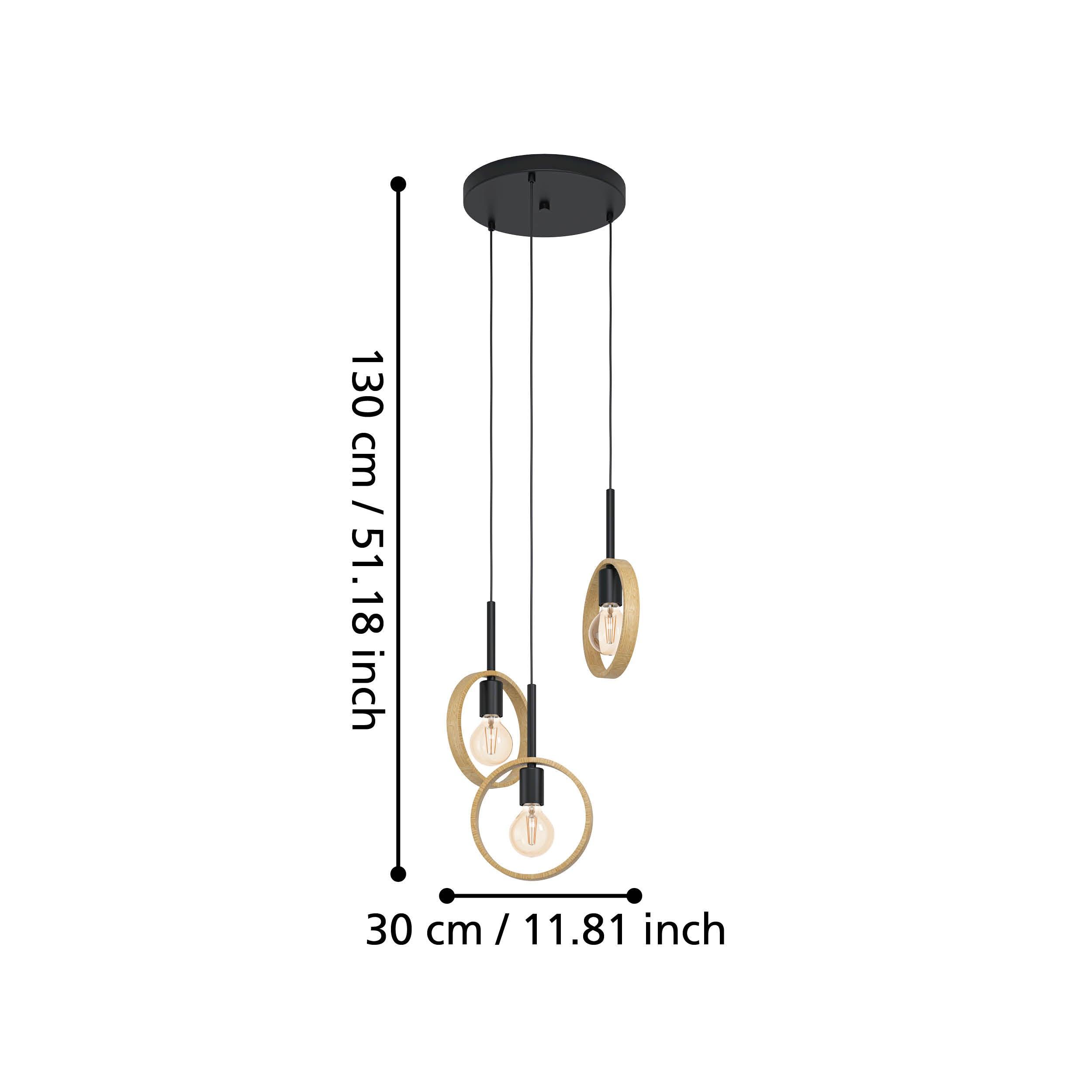 Eglo Ipsden 3-Light Black Modern Hoop Ceiling Pendant Light Fixture - Perfect for Dining Room, Kitchen Island or Bedroom Lighting