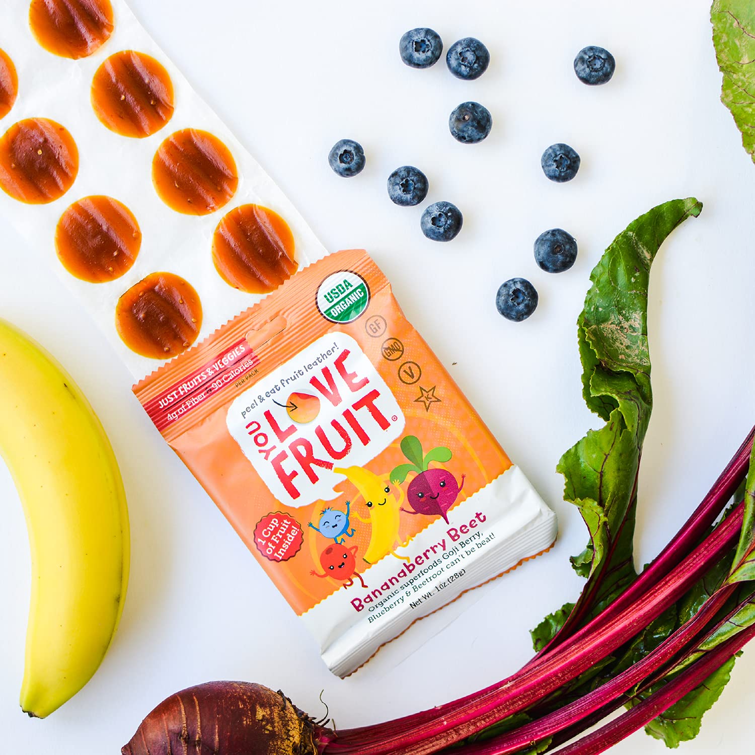 BANANABERRY BEET All Natural Fruit Snacks - Healthy Vegan Snack Pack, Gluten Free, Non GMO, Kosher, Low Fat, High Fiber, Real Fruit Variety Pack (1.0 oz, Pack of 12) - Perfect for On-the-Go Snacking, Lunchboxes, and Gift Baskets