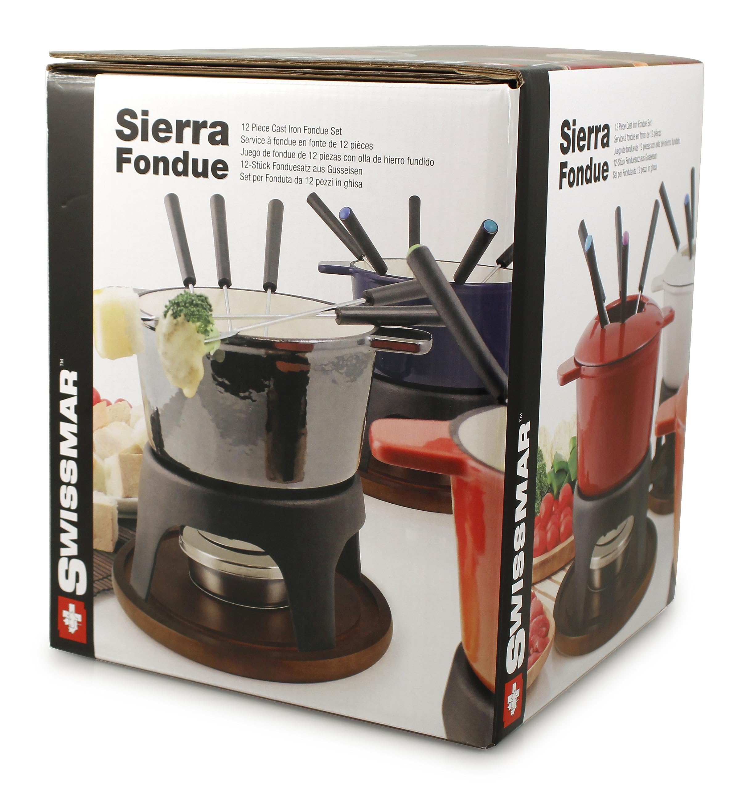 Swissmar Sierra 1.6 Quart Cast Iron Fondue Set - Premium Cheese, Meat & Chocolate Fondue Pot - 12-Piece Gradient Orange Kit for Family Gatherings, Dinner Parties & Romantic Date Nights - Perfect Gift for Hosts & Home Chefs