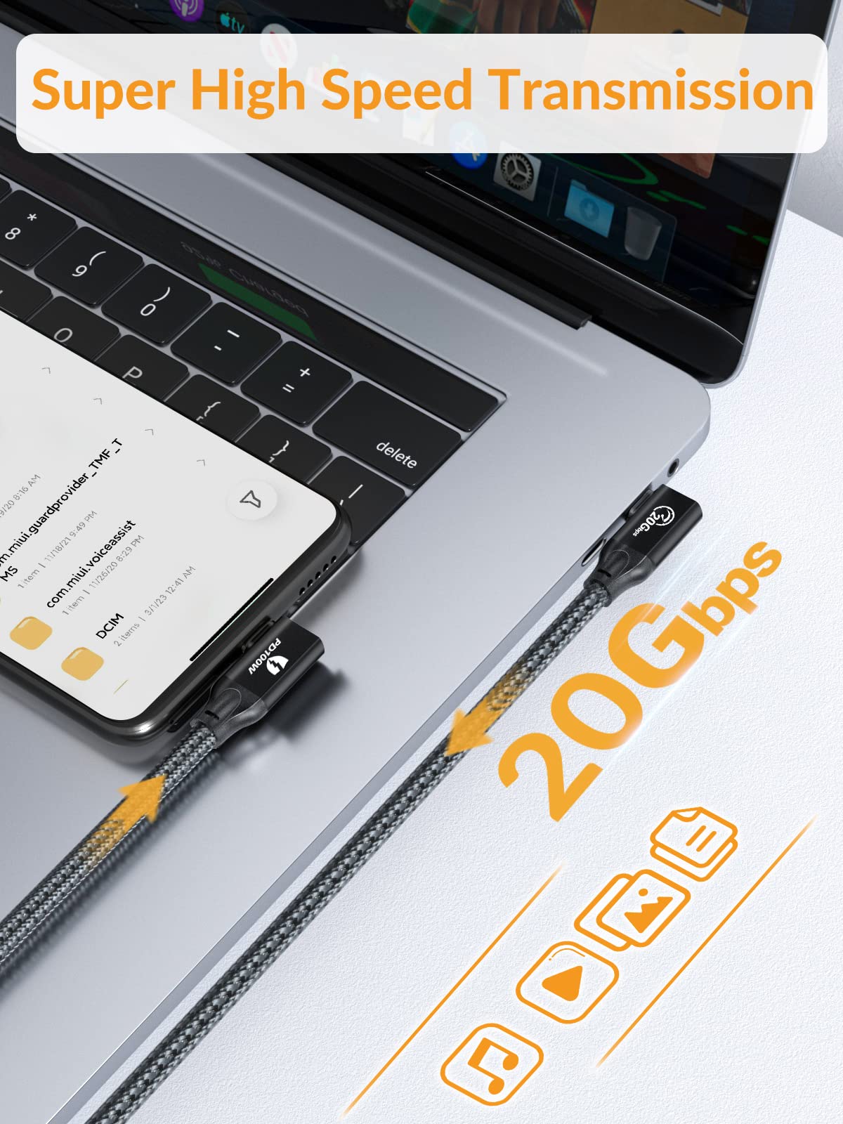 IDSONIX SMART INTERACTIVE USB C to USB C Cable 6.6ft Right Angle - 20Gbps High Speed, 100W PD Fast Charging, 4K 60Hz Video Output - Compatible with MacBook Pro, iPad Pro, Samsung Galaxy - Perfect for Home Office, Gaming & Travel Charging