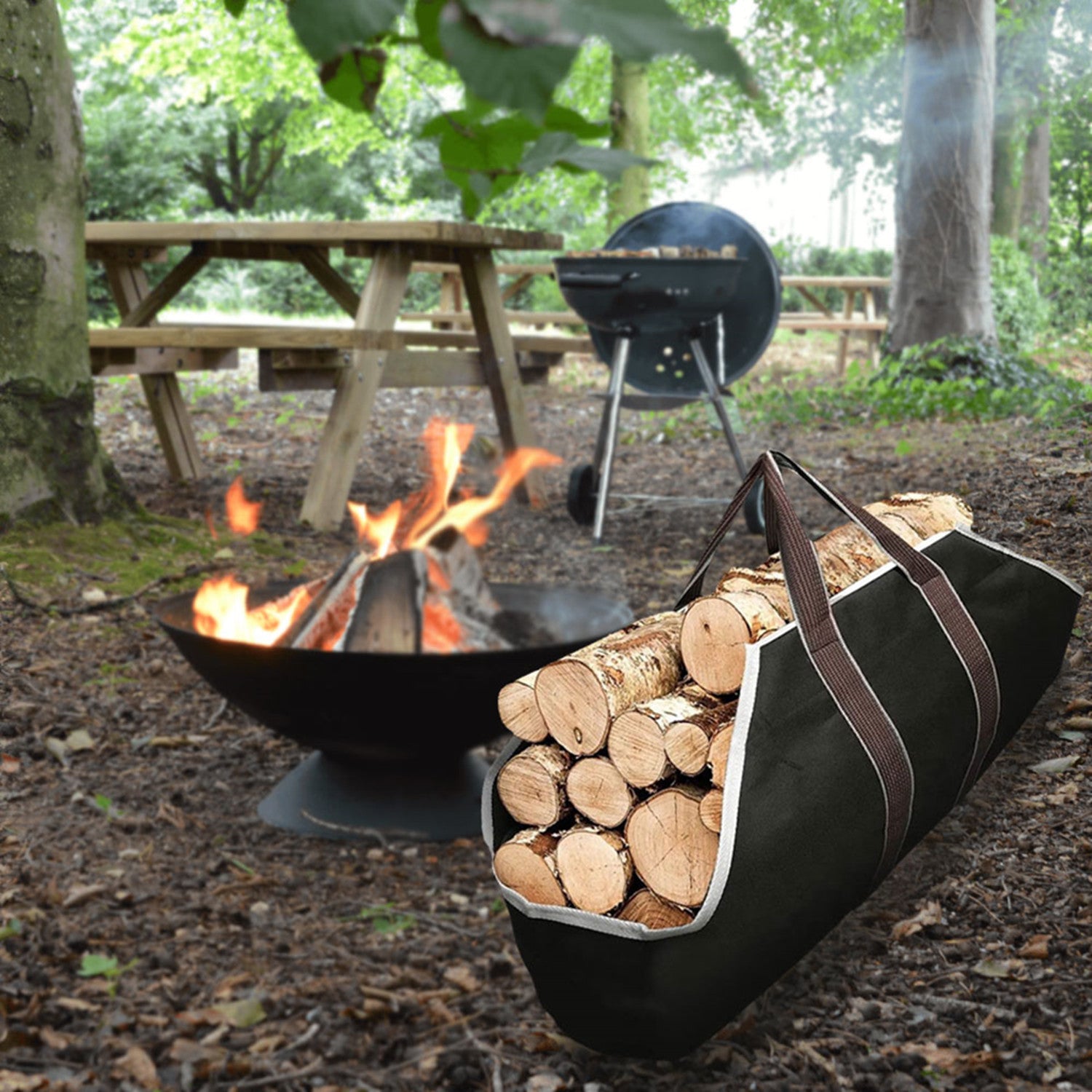 Voda Firewood Carrier Bag - Heavy Duty Log Holder with Handles for Camping, Fireplace & Outdoor Use