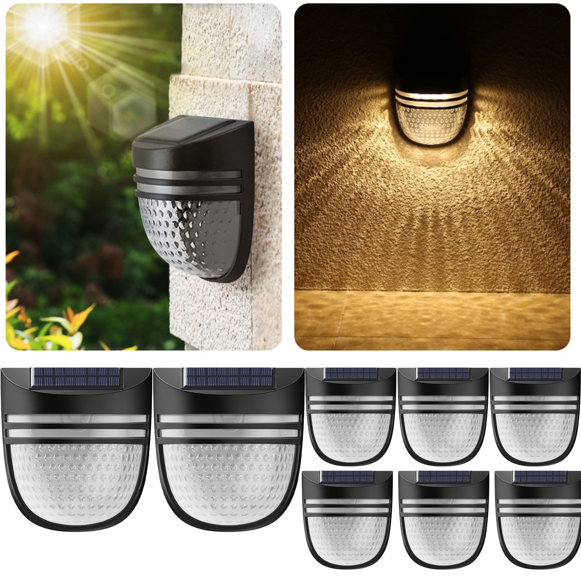 UROSER Solar Powered Outdoor Wall Lights - Waterproof Landscape Step Lamp with Warm White LED for Walkway, Security, Garden, Fence, Patio & Pathway Lighting - Perfect for Nighttime Safety and Decoration