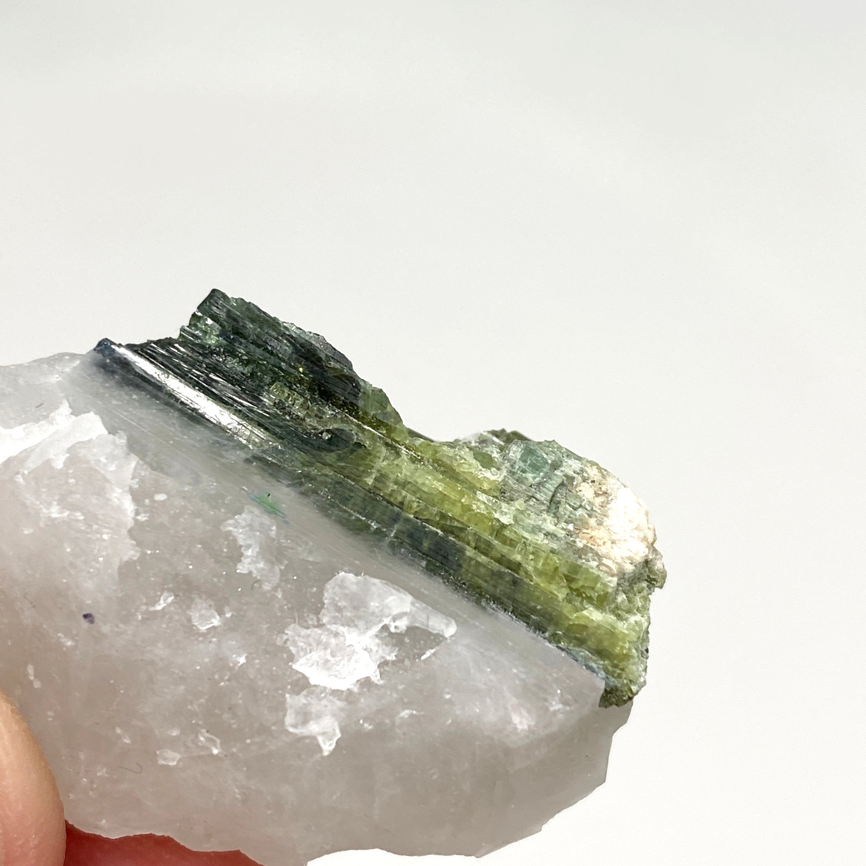 Natural Green Tourmaline on Quartz Crystal Specimen - GTQ05 | Healing Stone for Meditation, Reiki & Home Decor