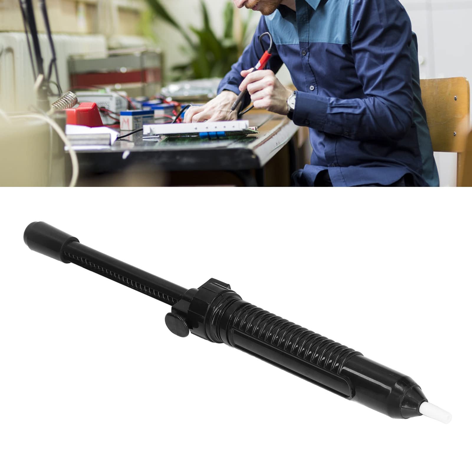 Desoldering Pump - ABS Black Handheld Vacuum Solder Sucker Tool with Non-Slip Grip | Easy Operation for Electronics Repair & PCB Maintenance | Perfect for DIY Projects & Professional Use