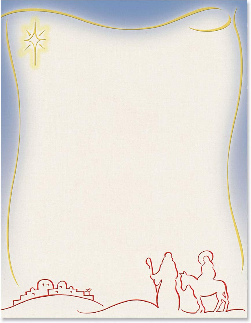Premium Christmas Stationery Set - Elegant Journey to Bethlehem Holiday Theme Border Paper & Letterhead (8.5 x 11, 100 Sheets) for Festive Writing, Holiday Cards & Winter Decorations