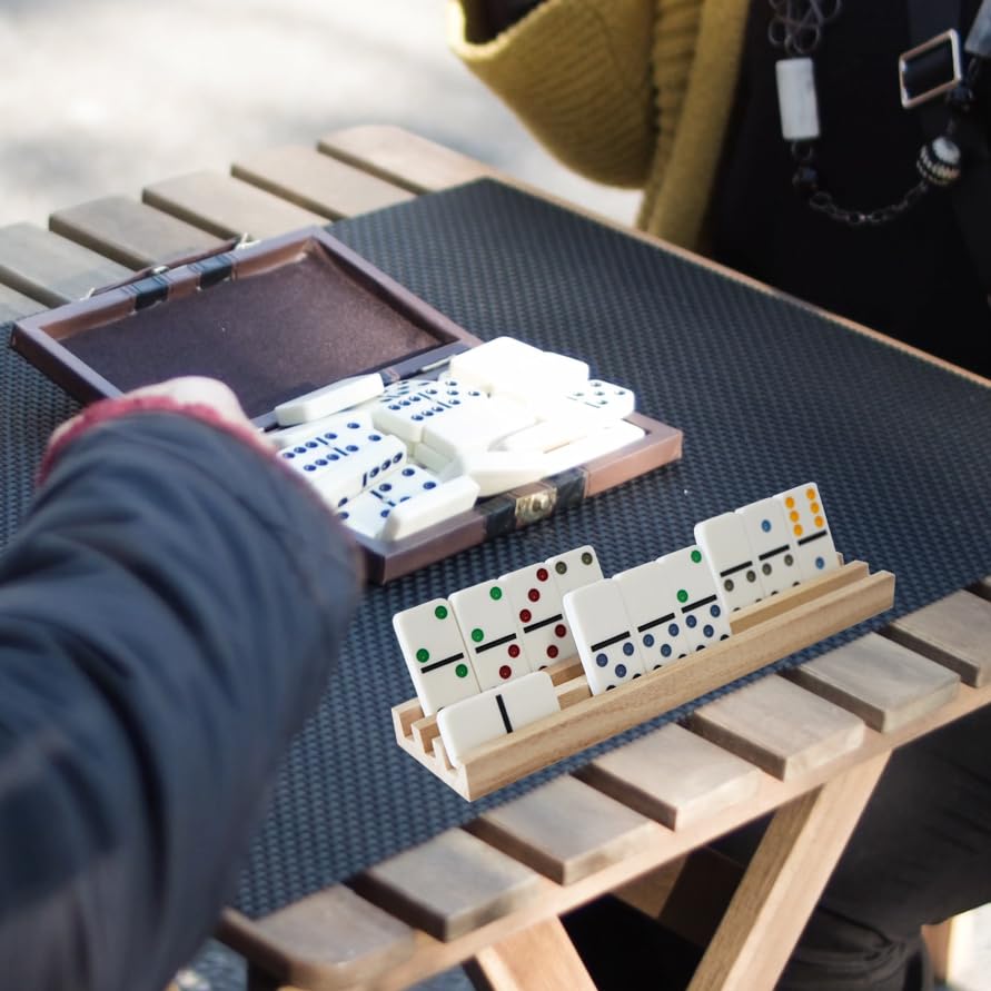 DNB Wooden Domino Racks Trays - Set of 4 Holders with 3 Slots Each for Organizing Dominoes (Dominoes NOT Included) - Perfect for Game Nights, Family Gatherings & Storage Solutions