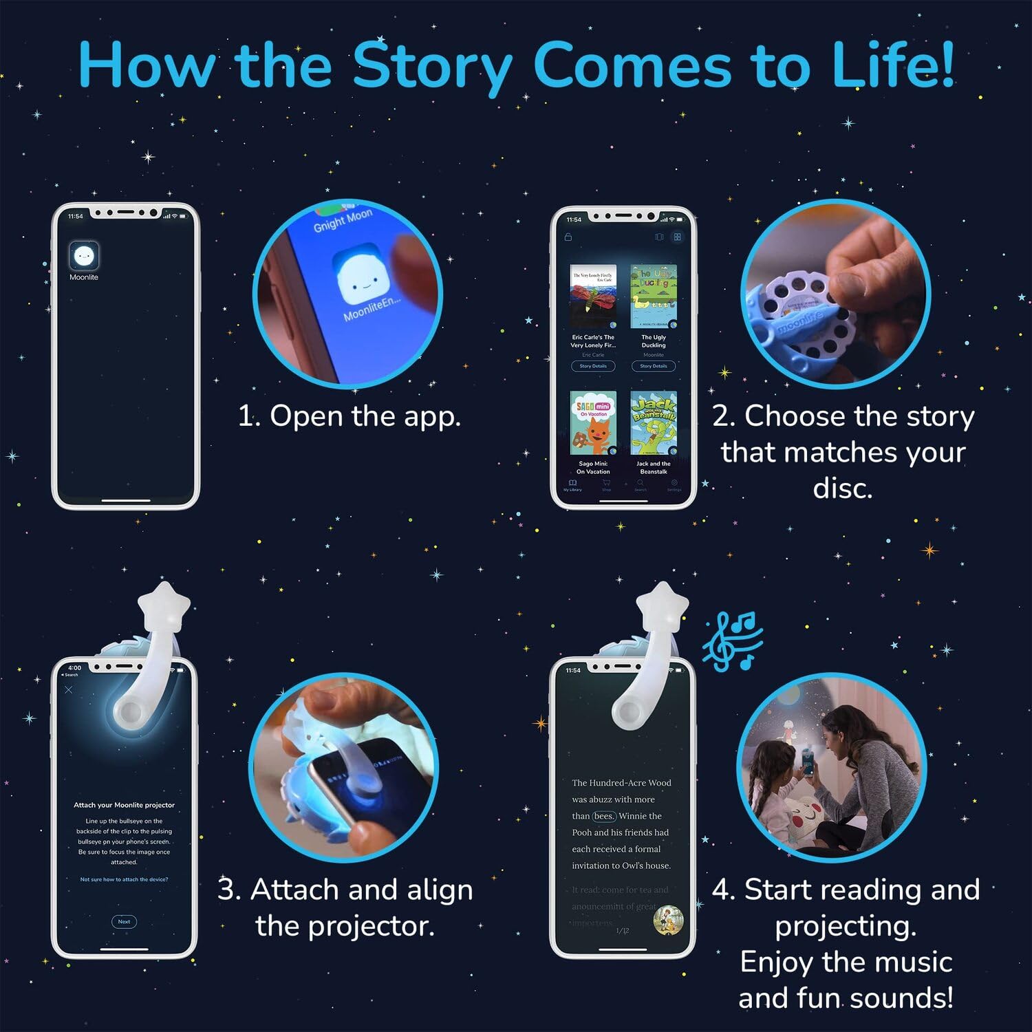 Moonlite Storytime The Ugly Duckling Projector Storybook Reel – Interactive Digital Storytelling with Fun Sound Effects | Early Learning Educational Toy for Toddlers Ages 12+ Months | Perfect for Bedtime Reading, Classroom Activities & Family Bonding
