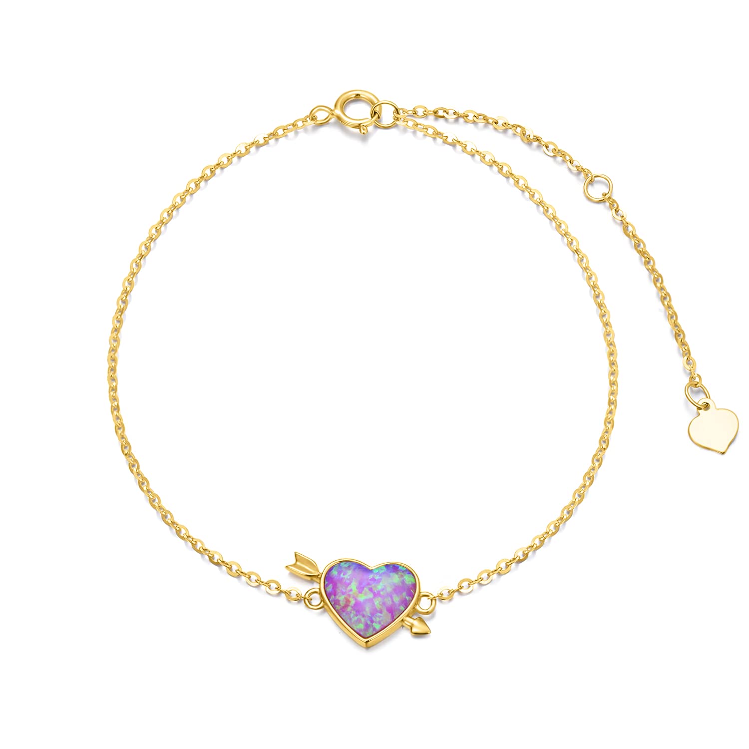 14k Solid Gold Sunflower & Heart Charm Bracelet for Women - Dainty Adjustable Bracelet for Girls, Graduation Gifts, Birthday Present, Valentine's Day Jewelry - Perfect for Everyday Wear, Special Occasions & Gift Giving