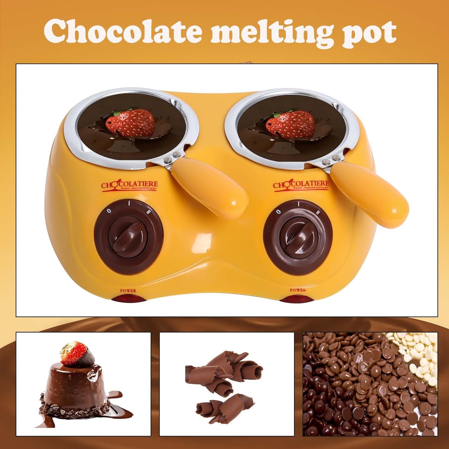 Electric Chocolate Melting Pot for DIY Candy, Butter & Cheese - Fondue Warmer with Tools & Molds - Perfect for Homemade Treats, Parties & Gifts (Yellow)