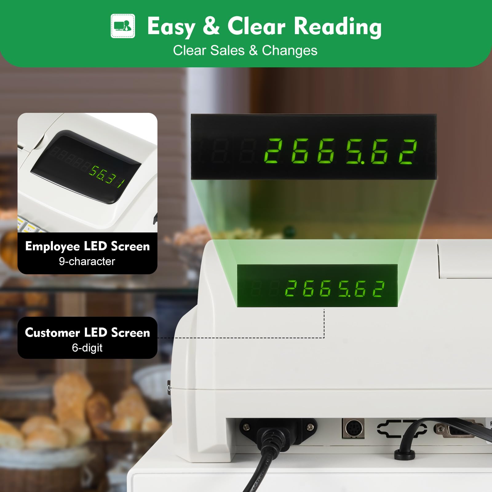 47-Key Electronic Cash Register with Drawer - 6-Digit LED Display & Keyboard for Small Businesses | Multifunctional POS System for Retail Stores, Markets & Shops | Secure Cash Box & Easy-to-Use Register for Efficient Checkout