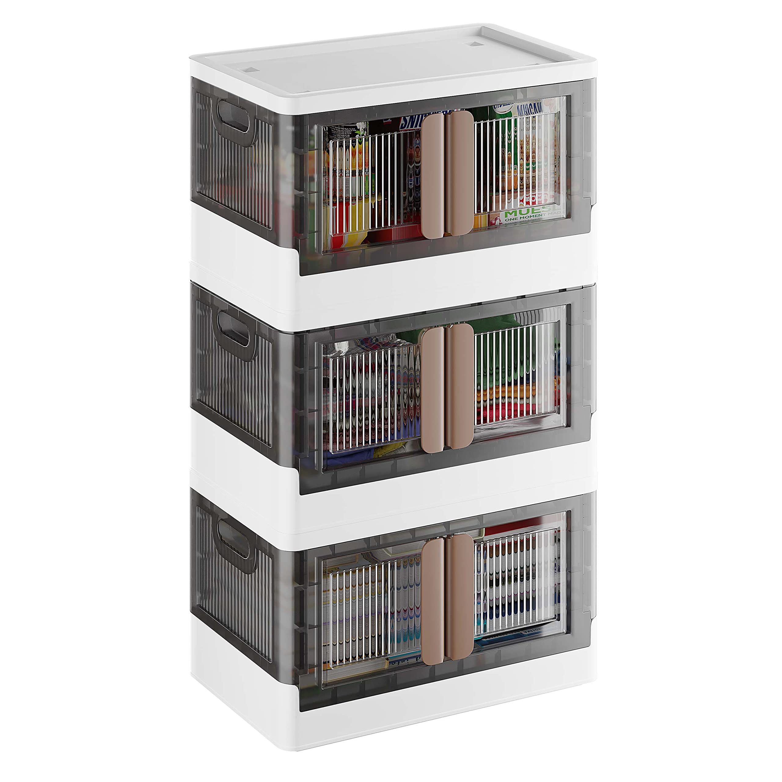 Foldable Plastic Storage Bins with Lids - 3-Pack 8-Gallon Stackable & Nestable Organizing Containers for Home, Office, Closet & Garage - Clear Transparent Bins for Easy Storage Solutions