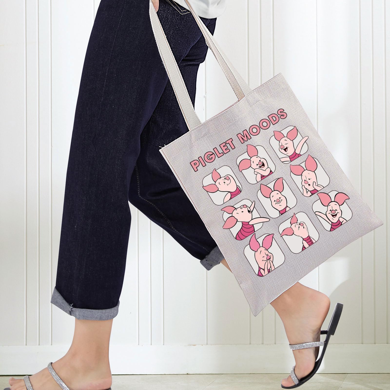 Funny Piggy Tote Bag - Cute Pig Moods Design Shoulder Bag for Women | Pig Themed Gift for Pig Lovers | Perfect for Grocery Shopping, Beach & Daily Use