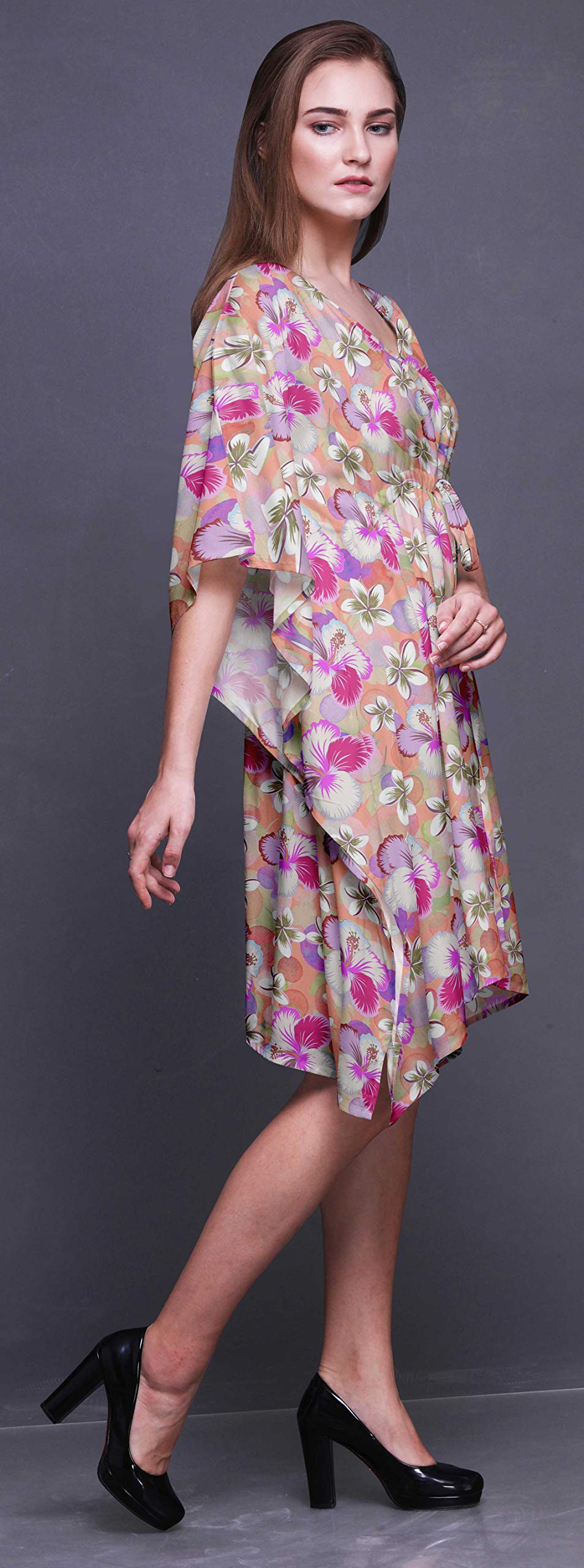 Bimba Women's Short Caftan Midi Dress - Beach Cover Up, Swimwear Wrap, Boho Summer Dress for Pool, Vacation & Resort Wear