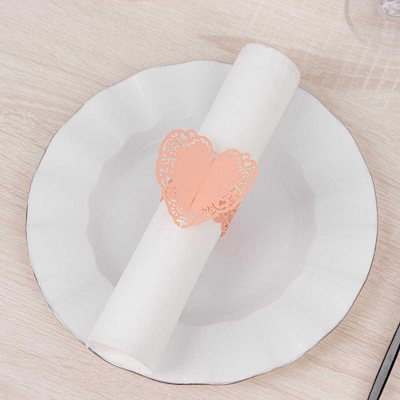12 Pack Shimmery Laser Cut Heart Napkin Rings with Elegant Lace Pattern - Perfect for Wedding, Valentine's Day & Romantic Dinner Table Decor