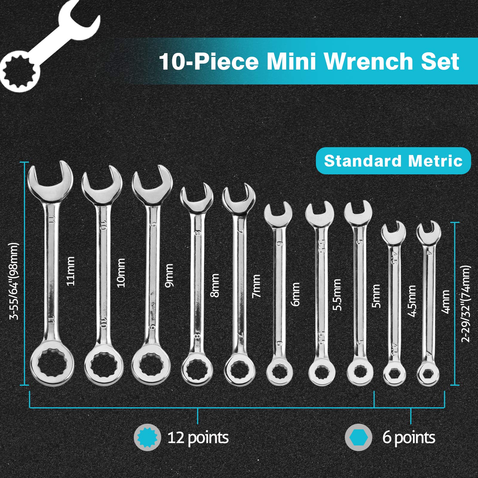 SPEEDWOX 10-Piece Mini Combination Wrench Set (4-11mm) - Open & Box End Wrenches for Automotive Repair, Industrial Maintenance, Electronics, Mechanics & DIY Projects - High Carbon Steel Tools for Home Garage & Professional Use