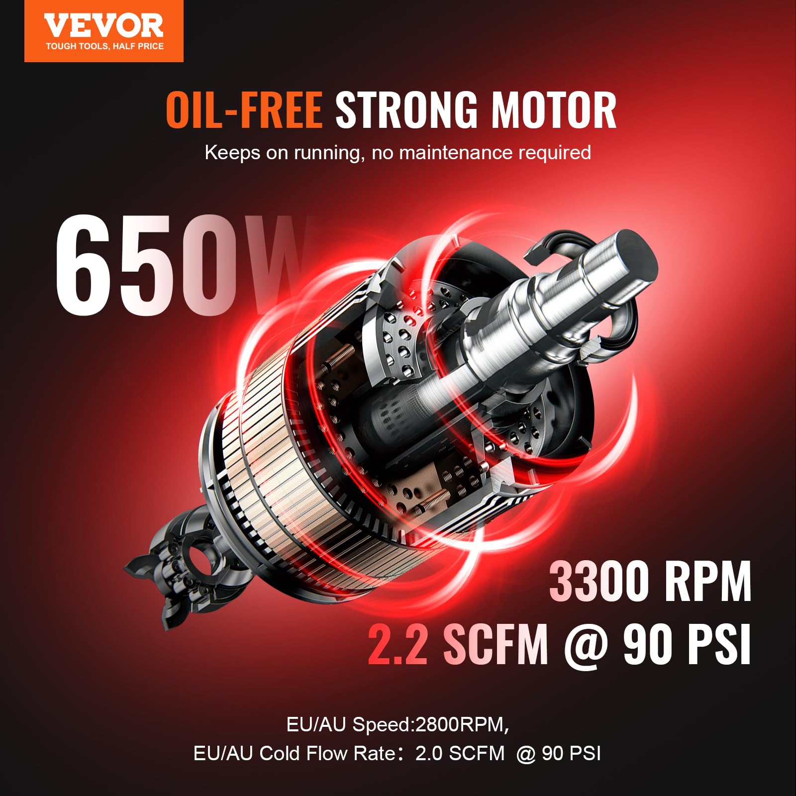 VEVOR 8 Gallon Steel Tank Air Compressor, 1HP 2.2 CFM@90 PSI Oil-Free, 120PSI Max Pressure, 80dB Ultra Quiet Portable Compressor for Auto Repair, Tire Inflation, Spray Painting - Ideal for Home Garage, DIY Projects, and Professional Workshops
