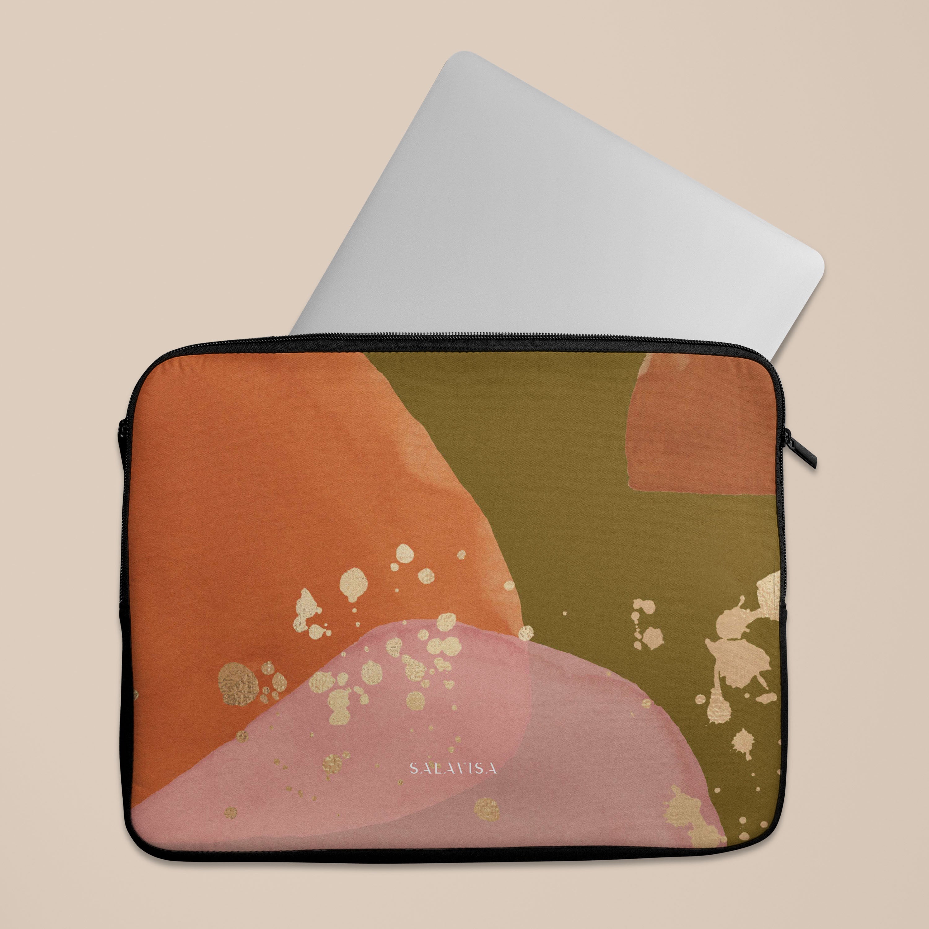 Olive Green Zen Watercolor Laptop Sleeve Case - 13-15 Inch Protective Cover for MacBook, Notebook - Perfect for Work, Travel & School