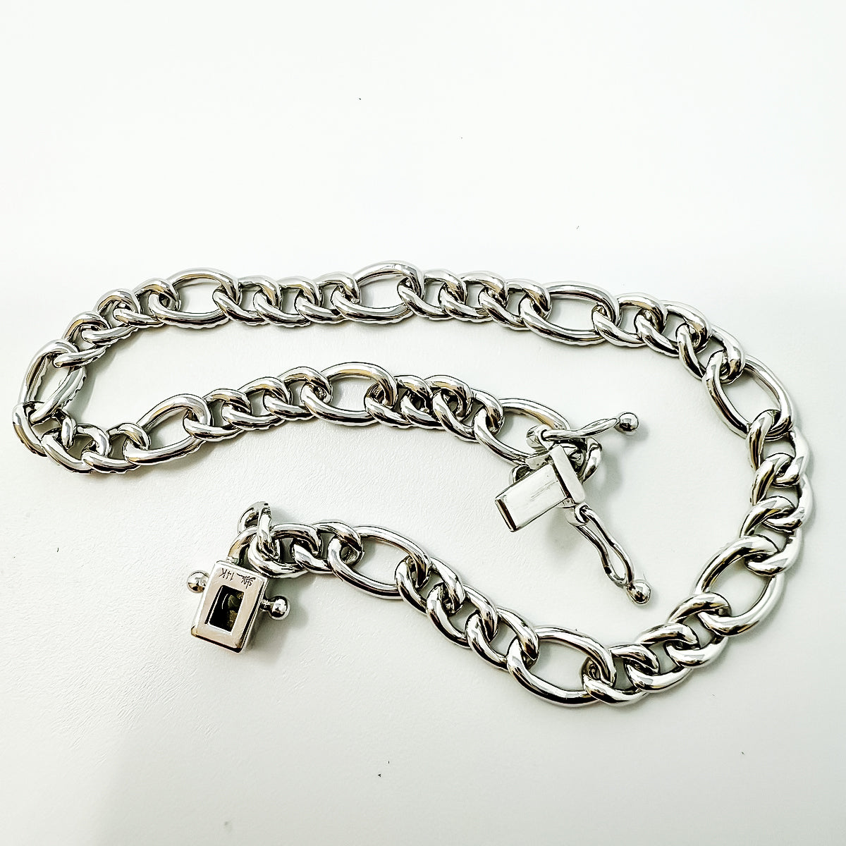 14K White Gold Diamond Figaro Chain Bracelet for Women - Elegant Jewelry Gift for Anniversary, Birthday & Special Occasions