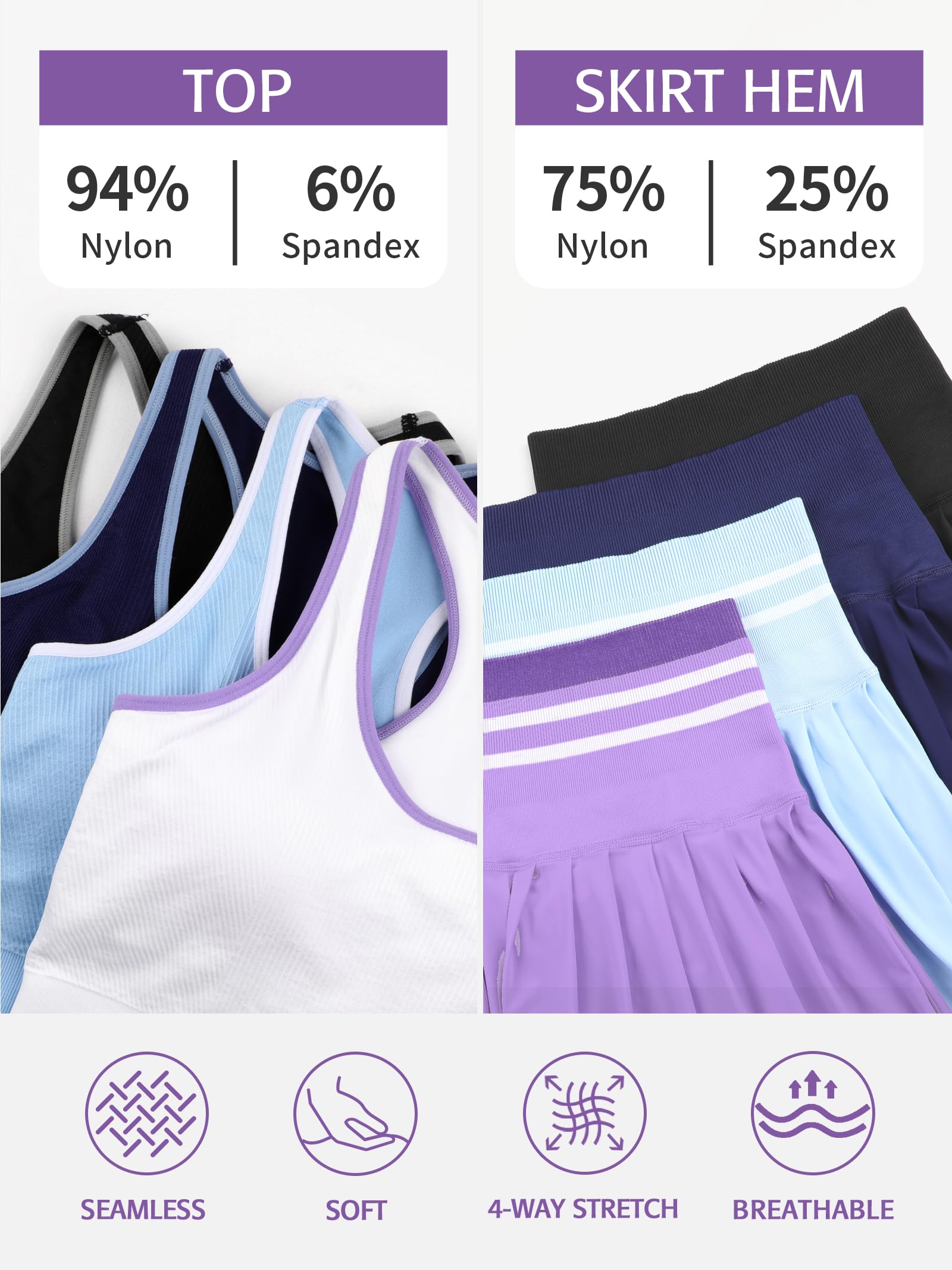 ATTRACO Women's 2-Piece Tennis Dress Set - High Waisted Pleated Skirt & Seamless Colorblock Top | Golf & Tennis Outfit for Women | Perfect for Court Matches, Club Tournaments & Casual Sports Wear